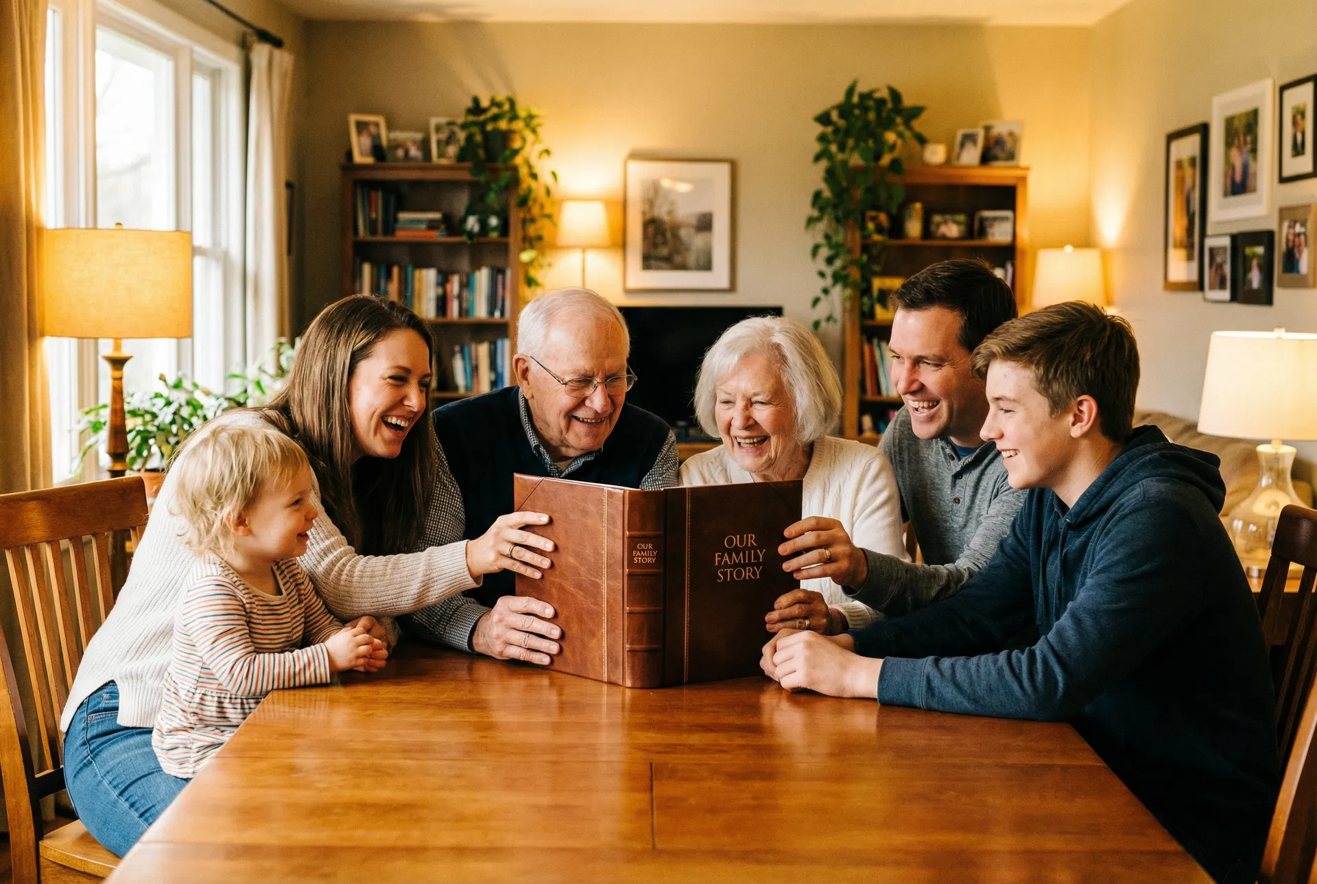 Family sharing stories together