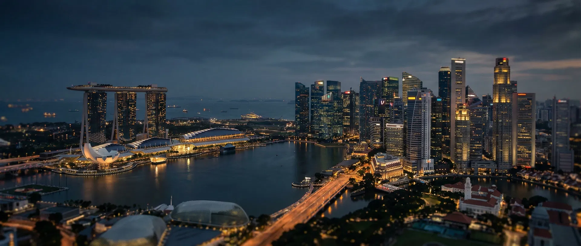 Singapore business district skyline at dusk