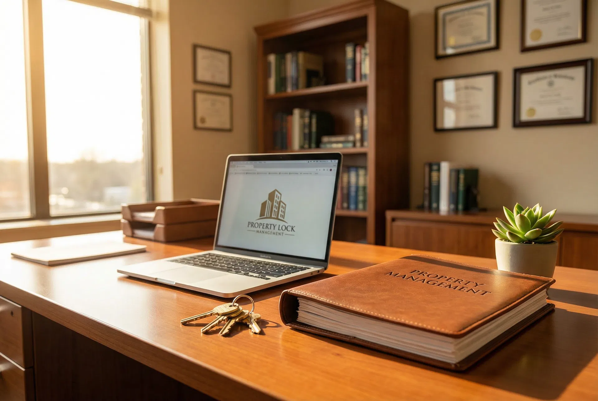 Professional property management team discussing furnished rental options