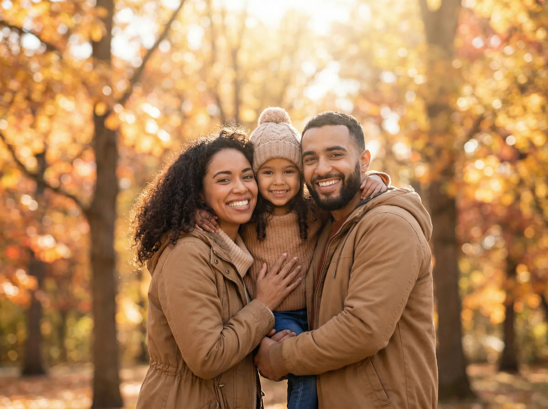 Familia hispana feliz después de recibir compensación