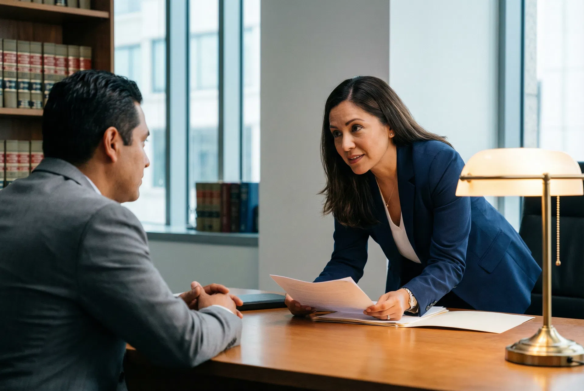 Abogada hispana en consulta con cliente