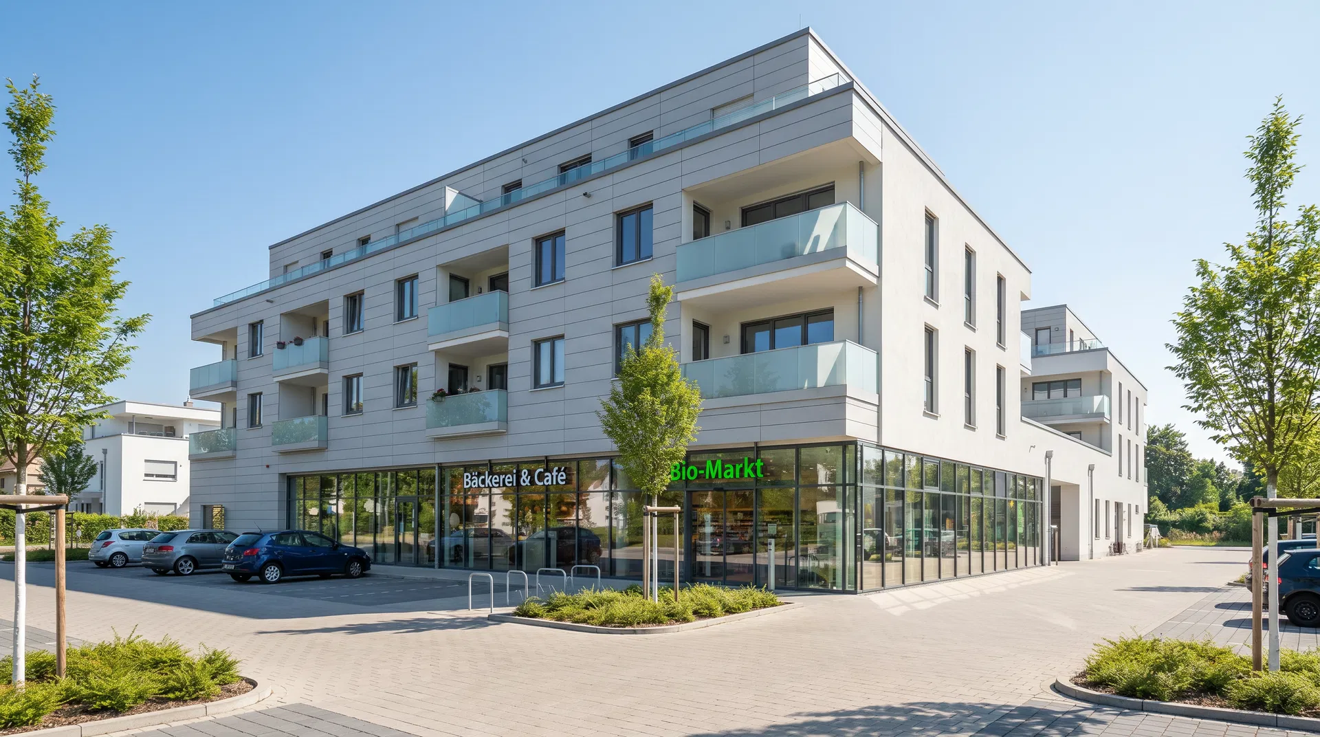 Modernes Wohnhaus mit Gewerbe im Erdgeschoss – BWB Immobilien