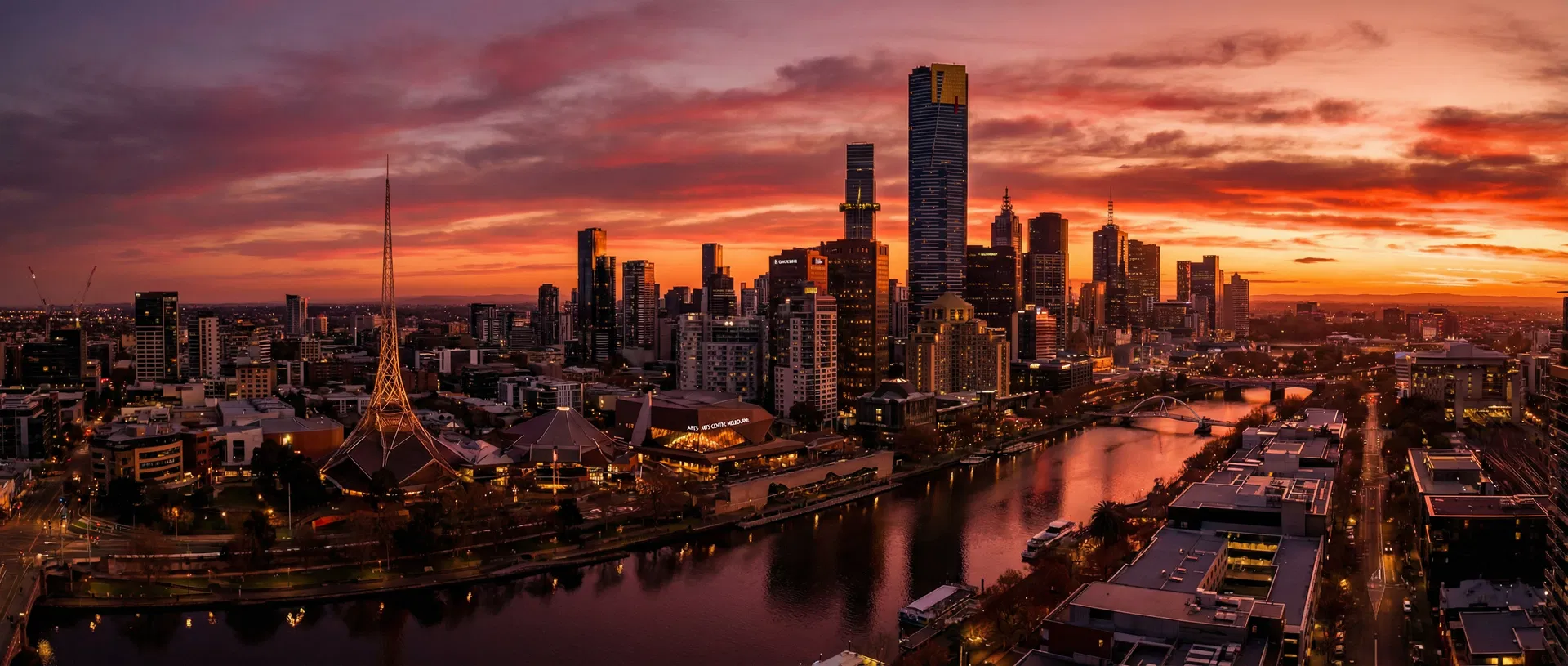 Melbourne skyline at sunset