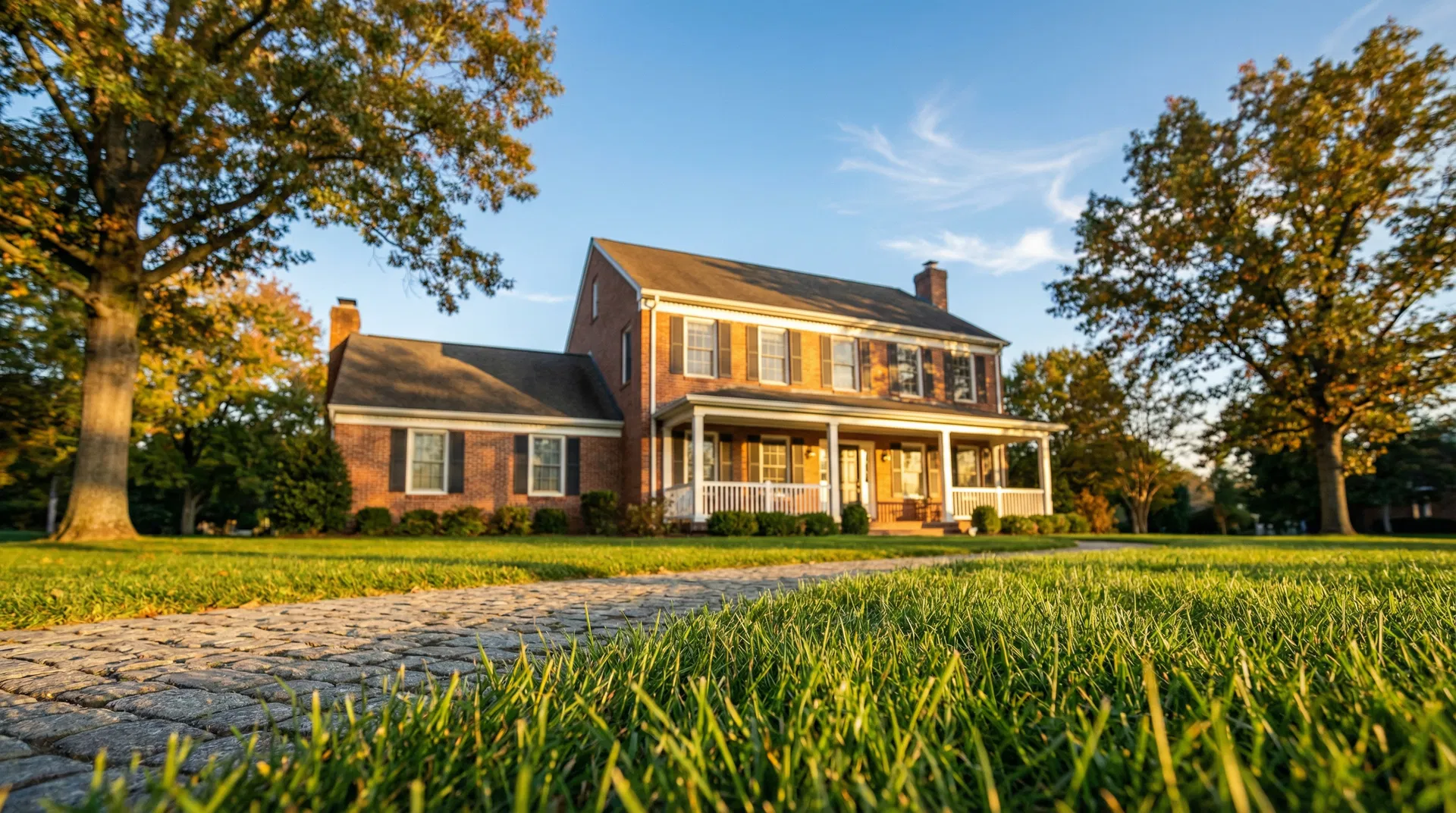 Beautiful home exterior at golden hour