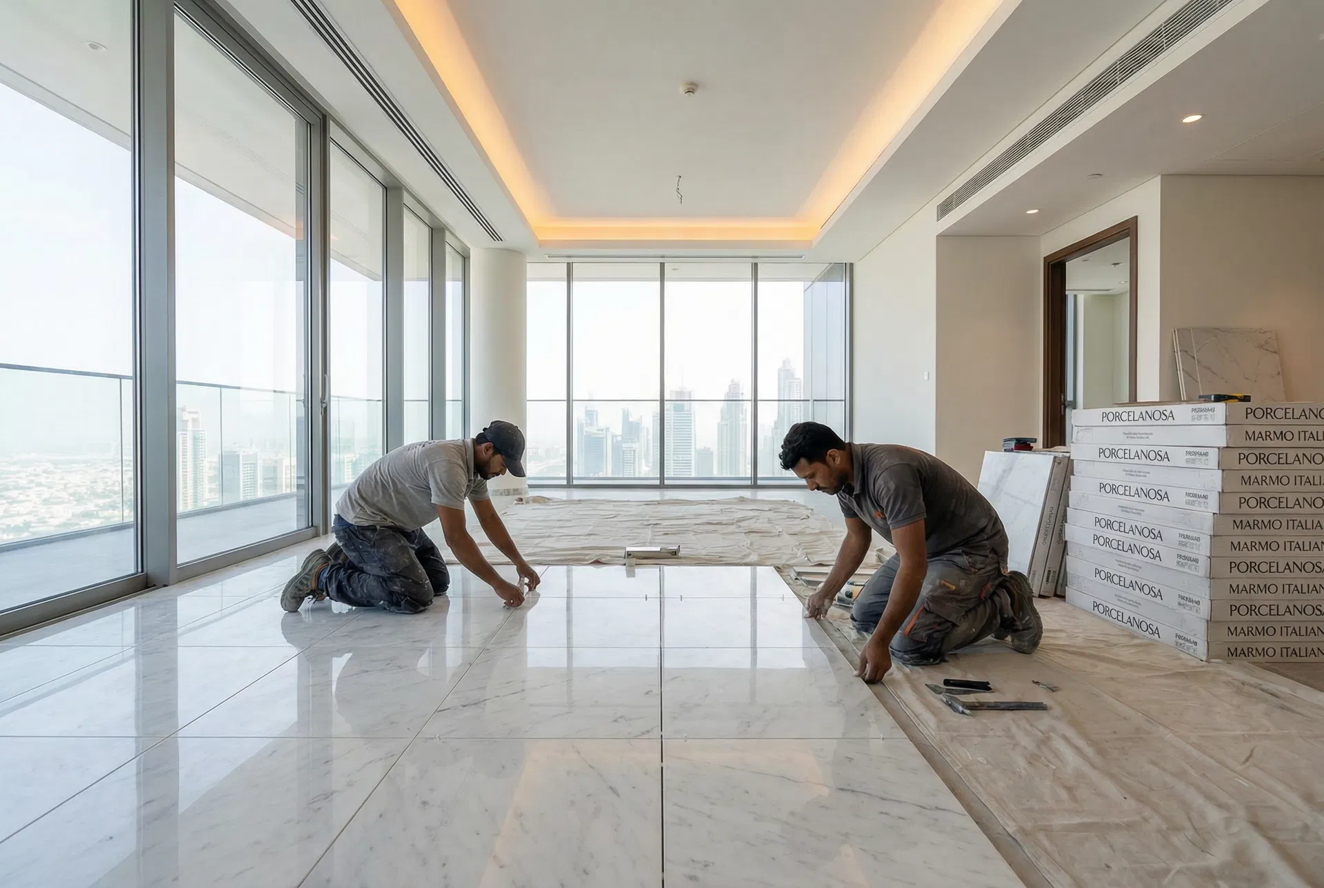 Marble Floor Tiling — Downtown Penthouse