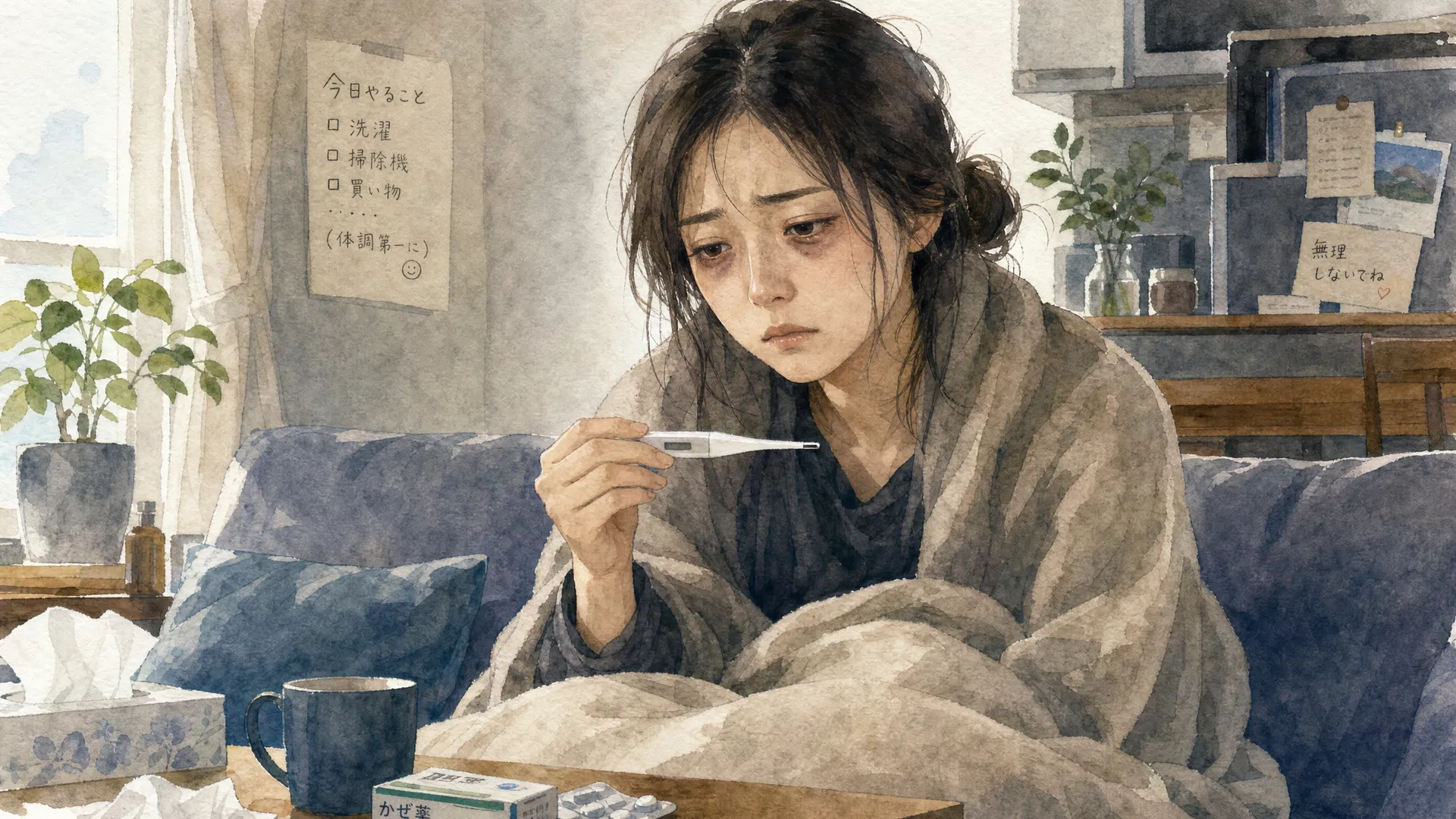 体調不良で苦しむ30代女性