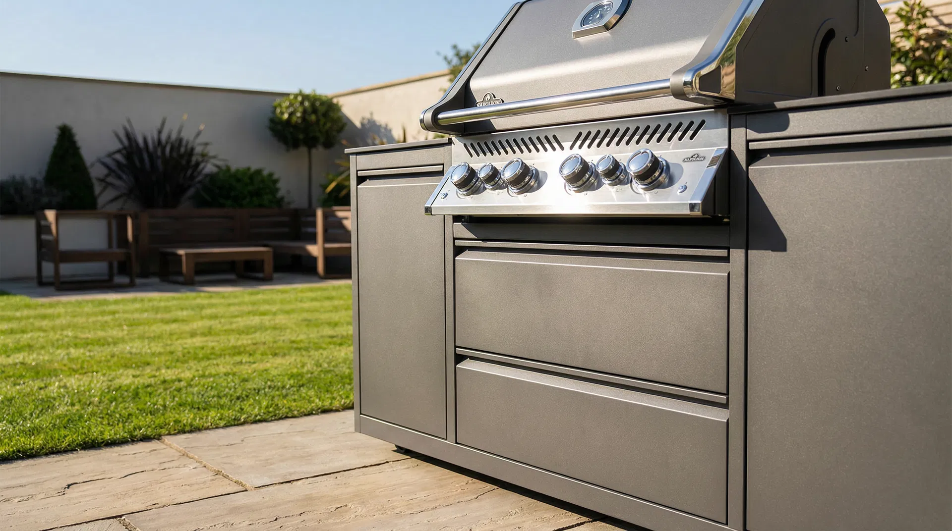 Quartz Grey BBQ Cabinet in Modern Garden