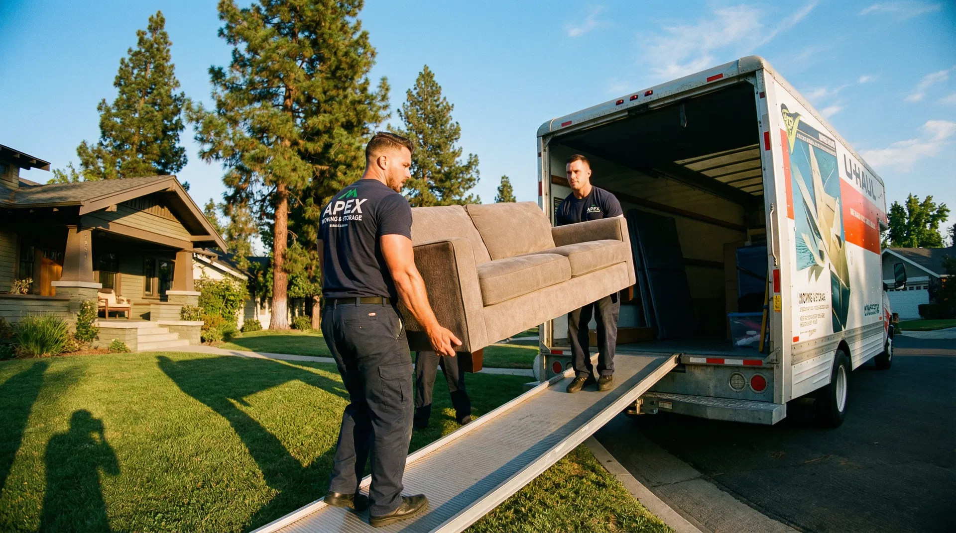 Professional moving crew loading a U-Haul truck in Shasta County California