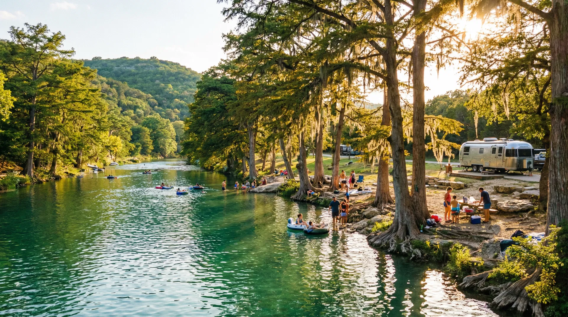 Guadalupe River at River Road New Braunfels Texas with RV camping