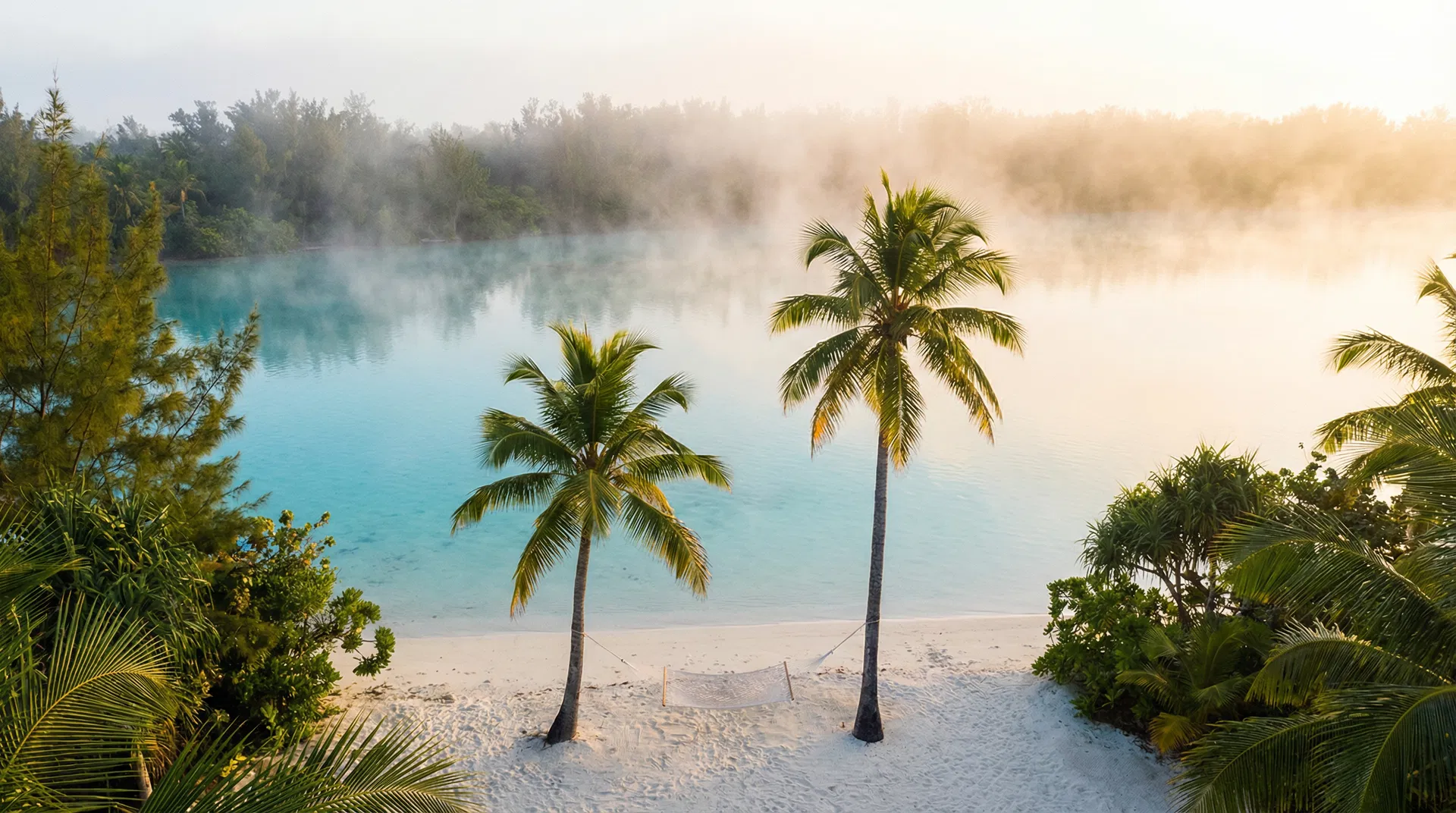 Serene tropical lagoon at sunrise