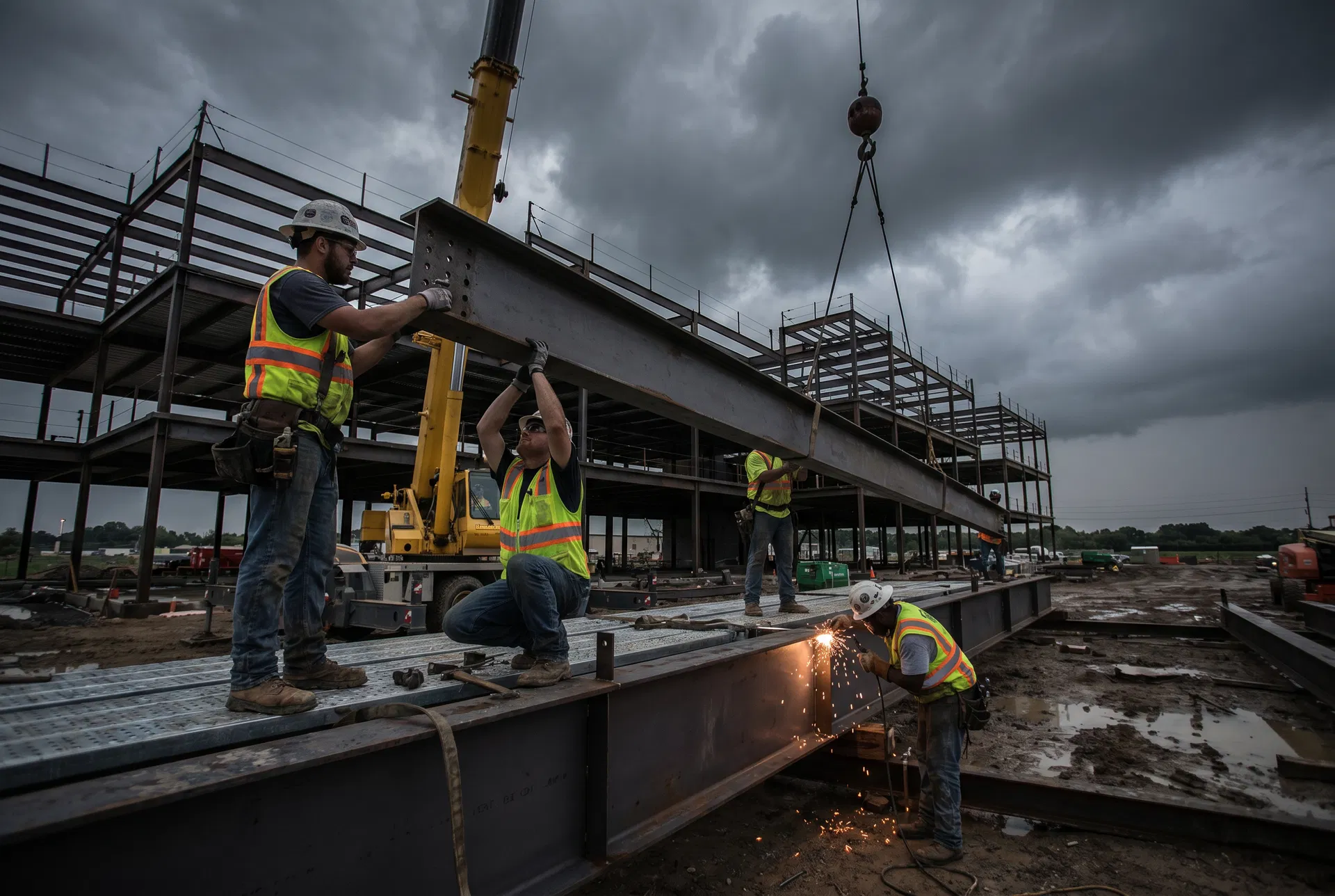 Bailey Bros Contracting crew erecting steel structure at commercial build site — licensed contractor NY and NJ