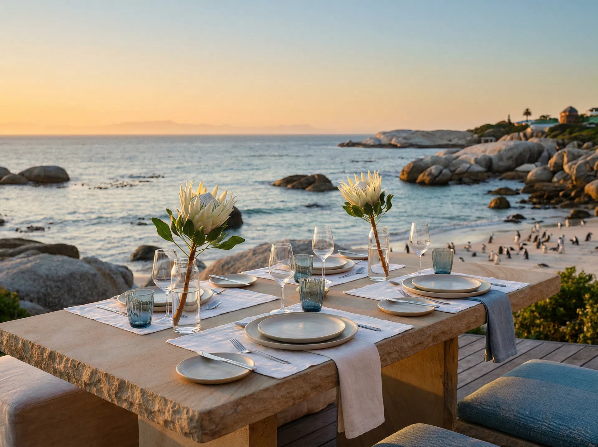 Private outdoor dining by the Atlantic Ocean, Cape Town
