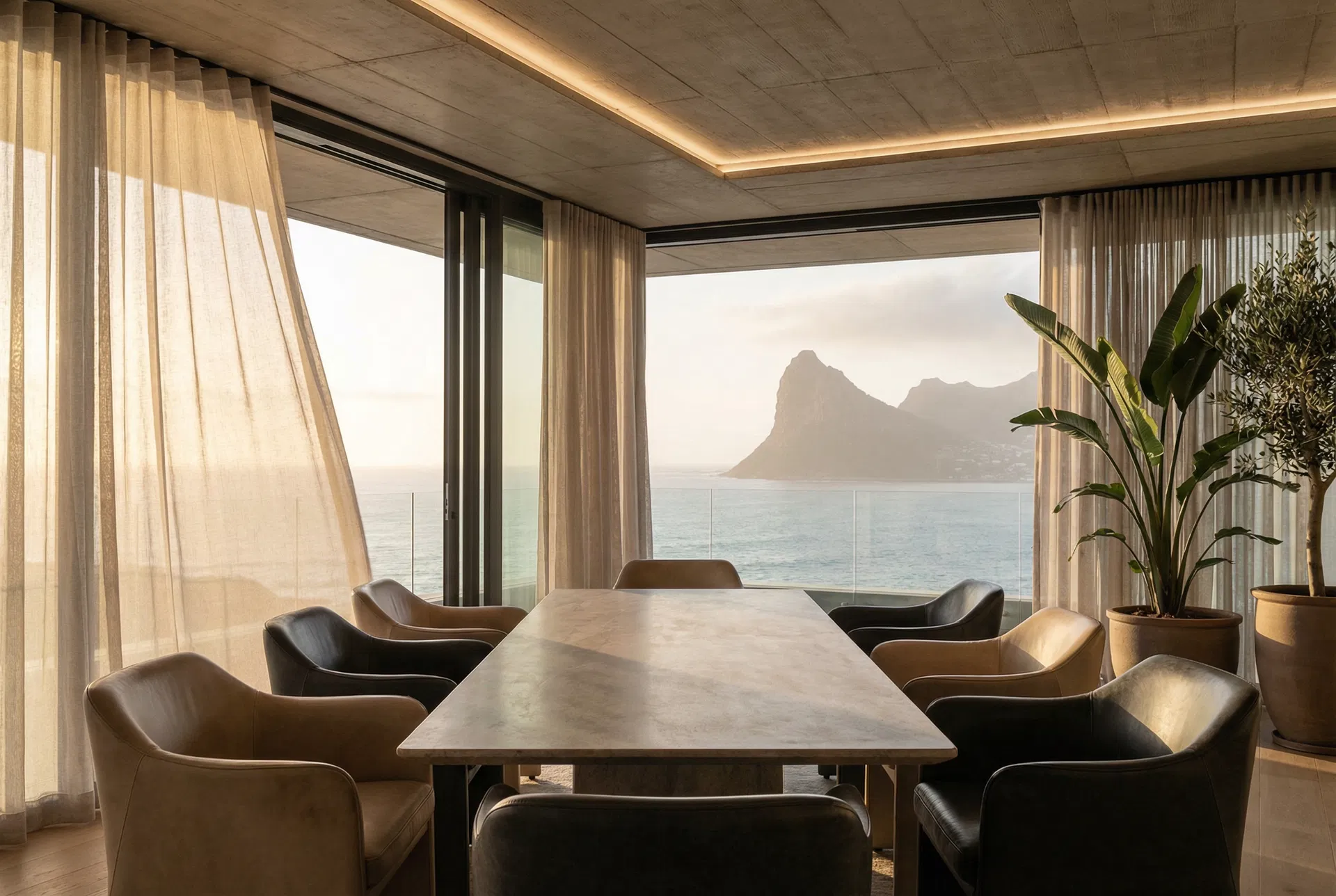 Luxury retreat interior with ocean view, Cape Town