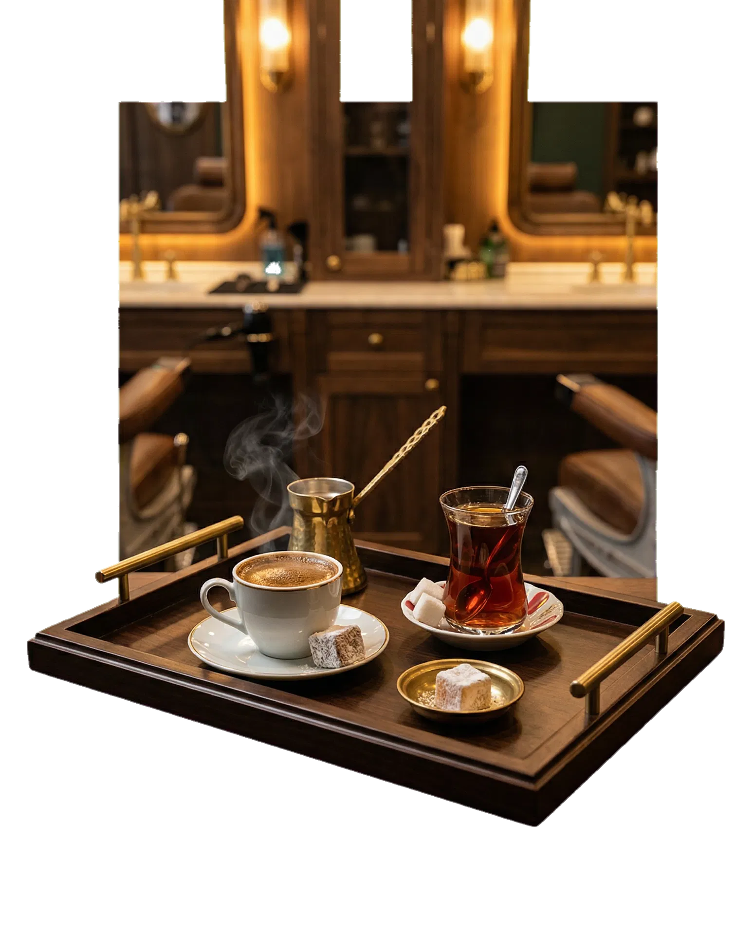 Complimentary Turkish coffee and tea presented on a tray