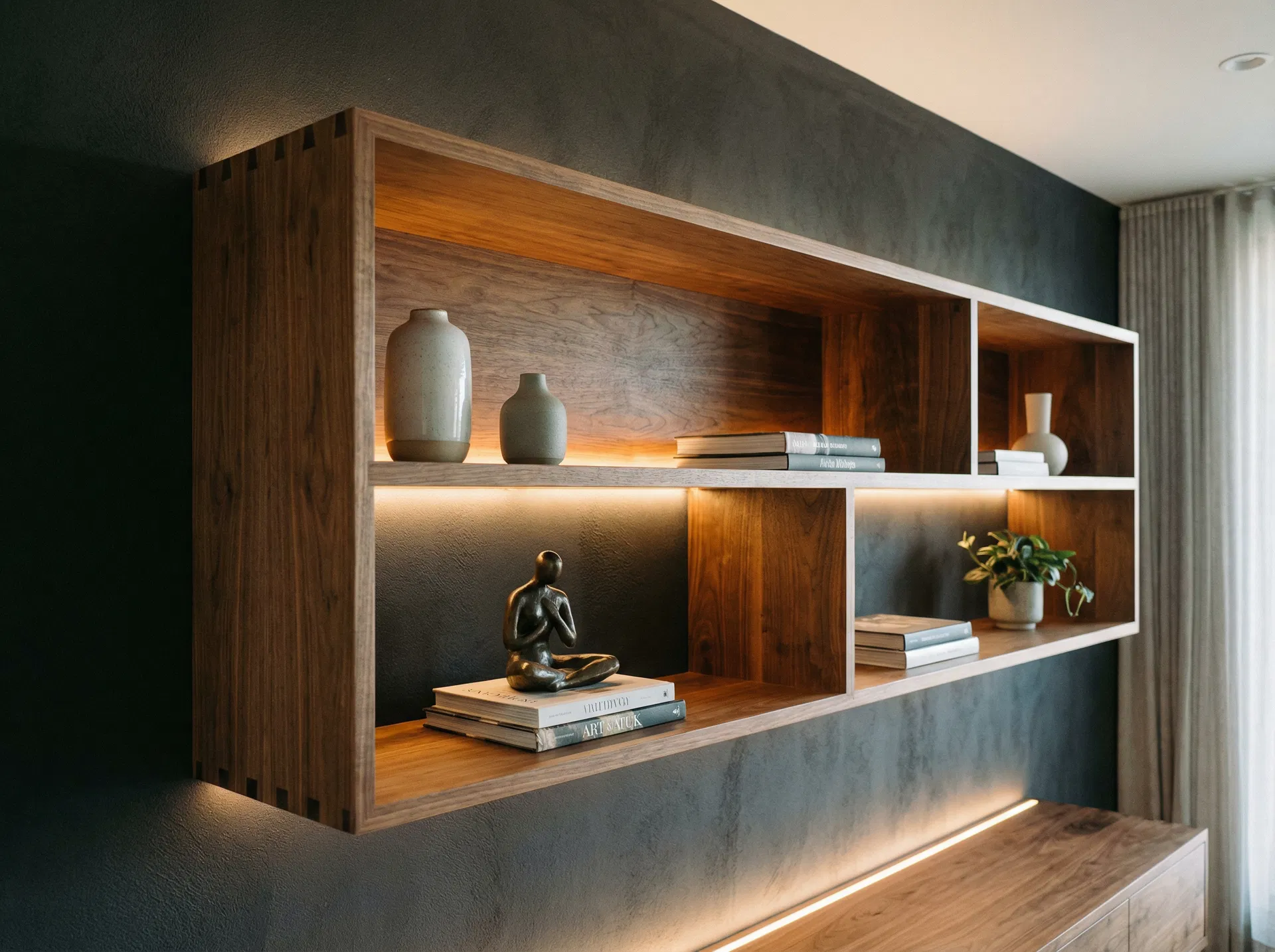 Floating Walnut Shelving