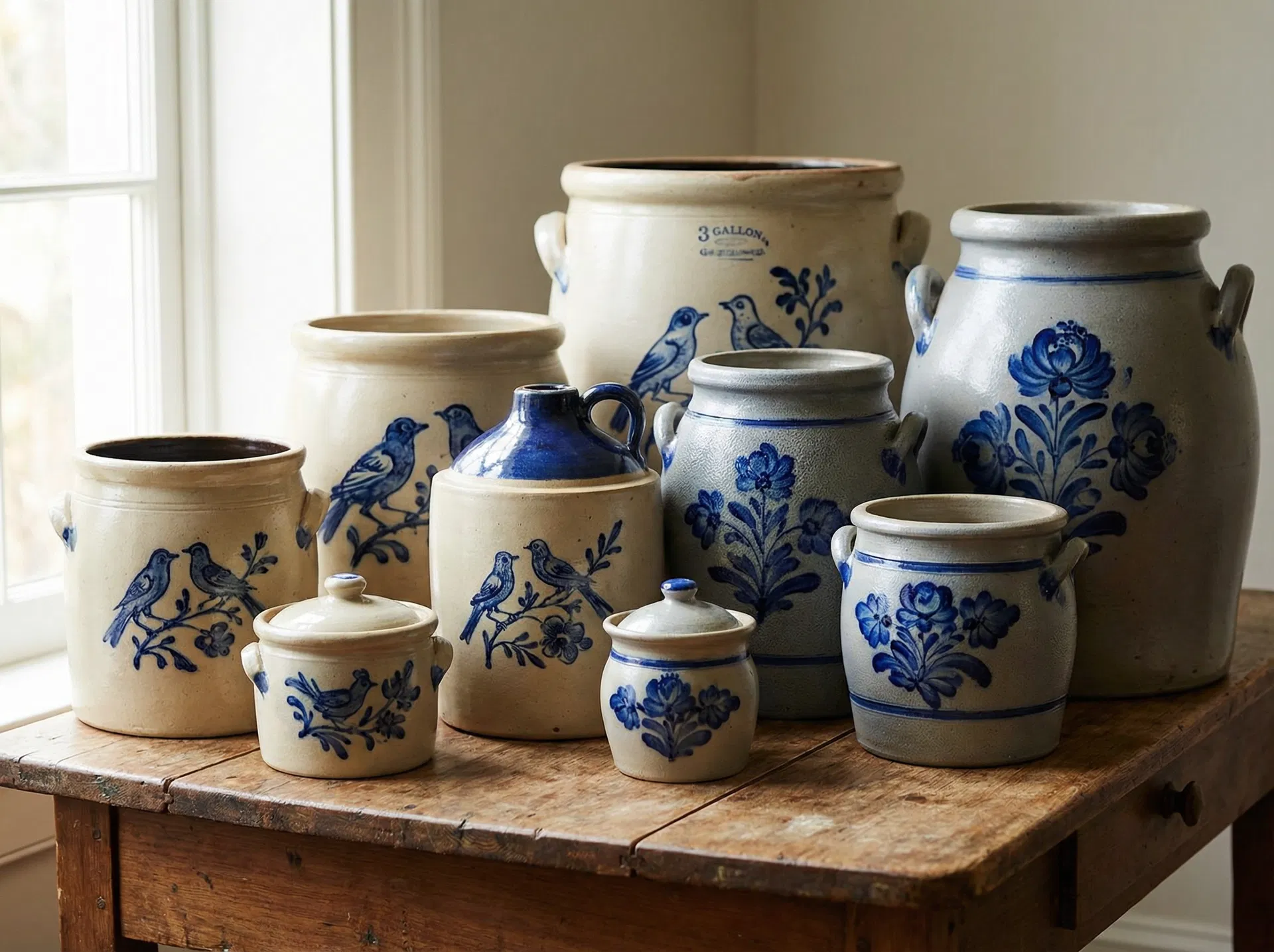 Cobalt Decorated American Stoneware Pottery