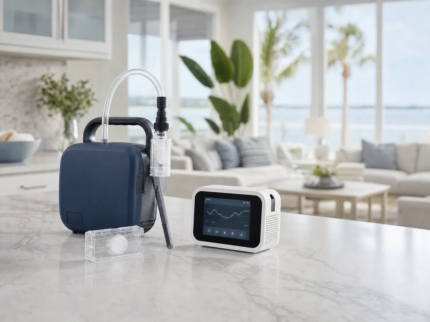 Indoor air quality testing equipment in a clean home