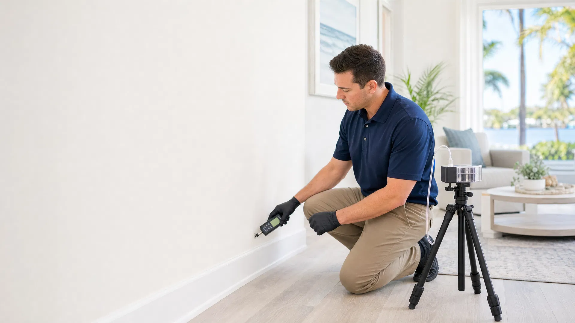 Professional mold inspector checking a Port Charlotte home interior