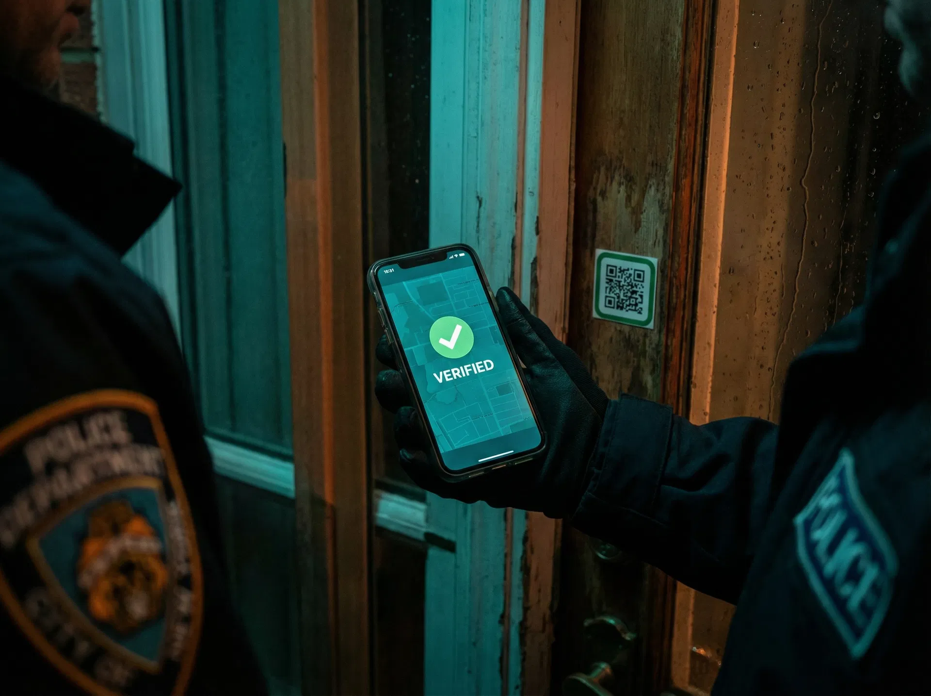 Officer scanning QR code on property