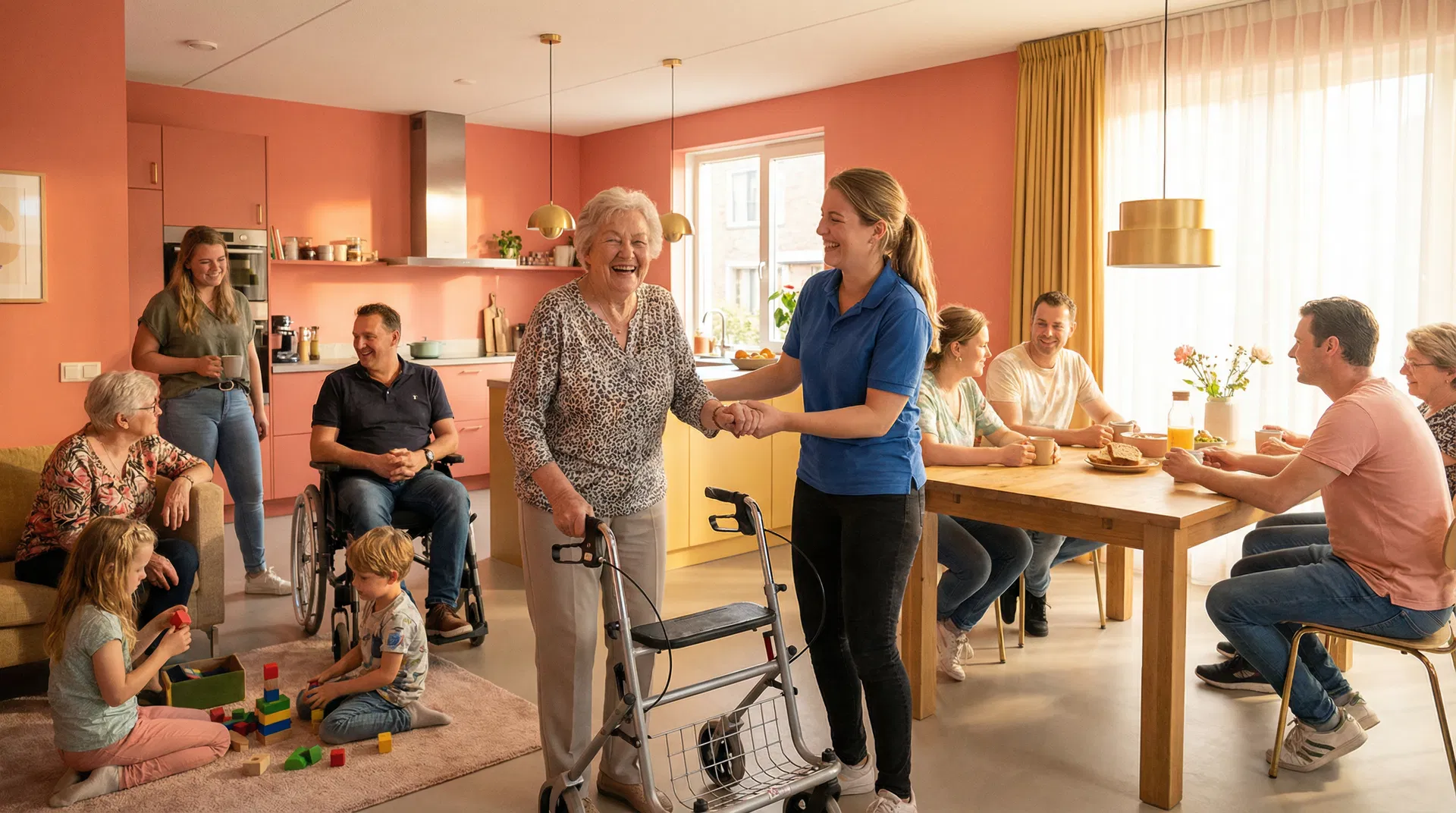 Community care - diverse individuals in a warm home environment