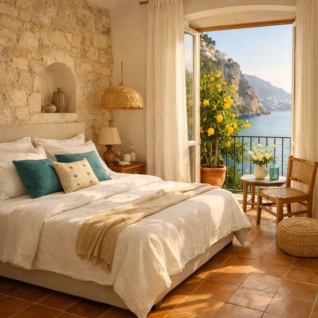 Camera da letto di lusso con vista mare