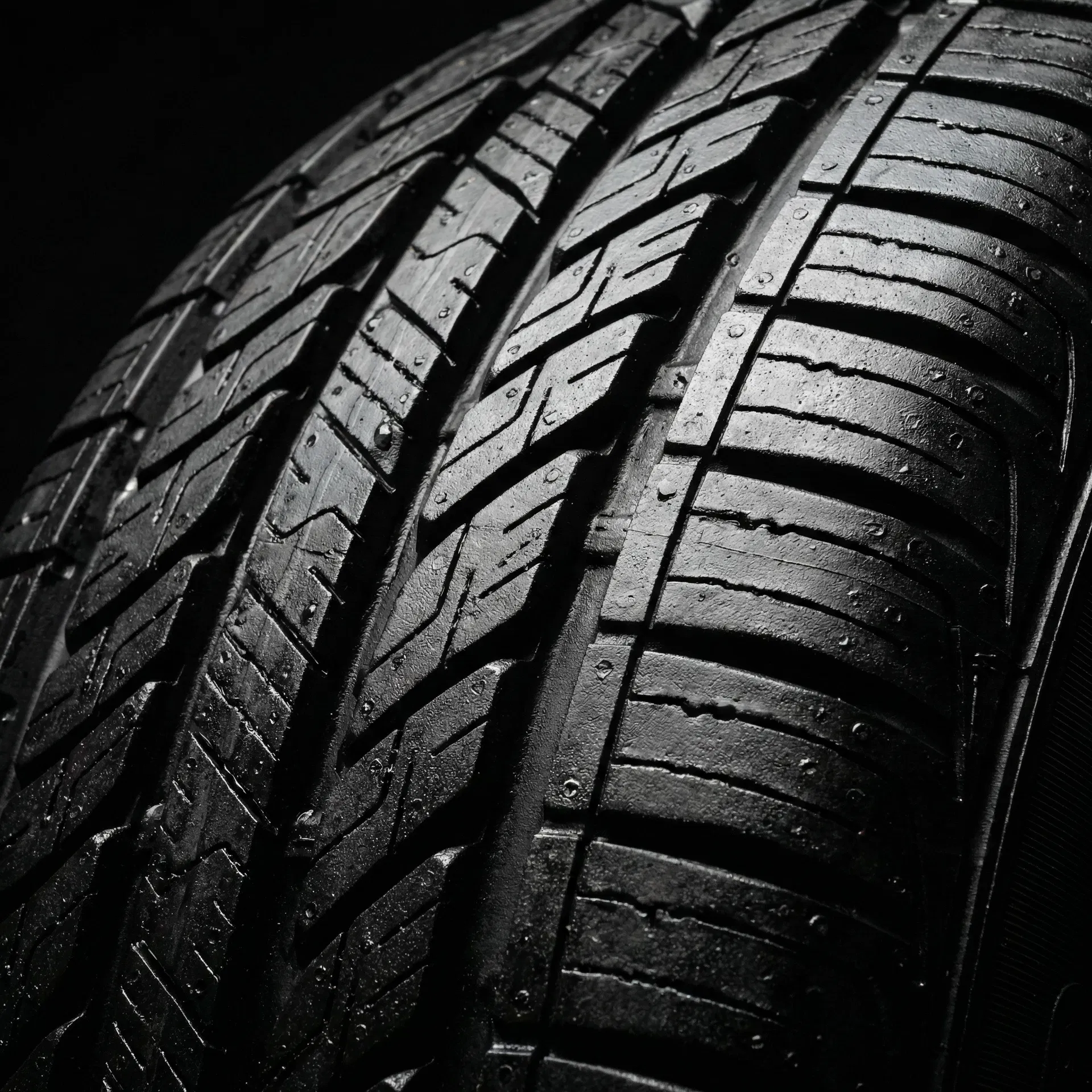 Close-up of new tire tread pattern