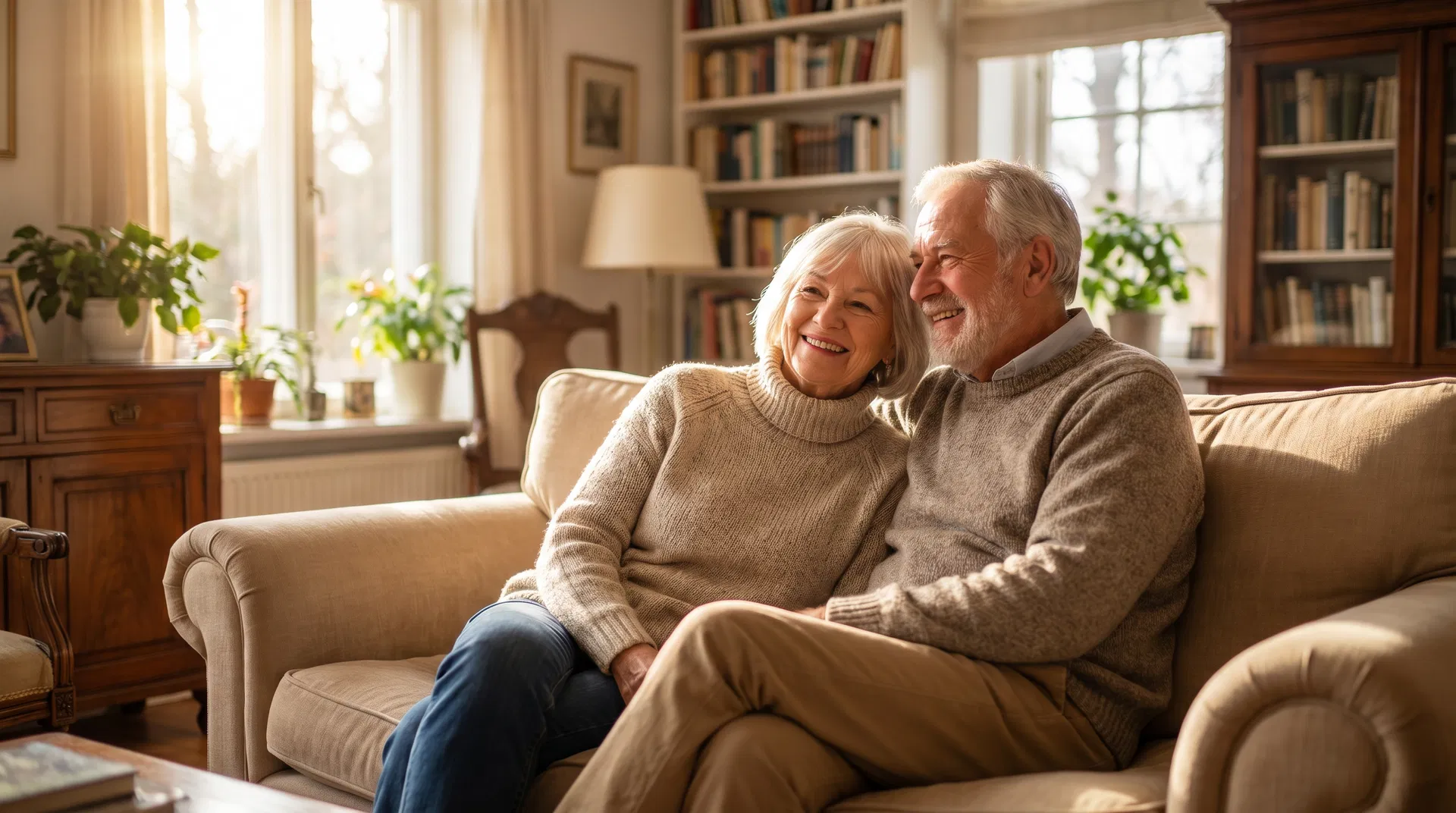 Happy senior couple relaxing at home