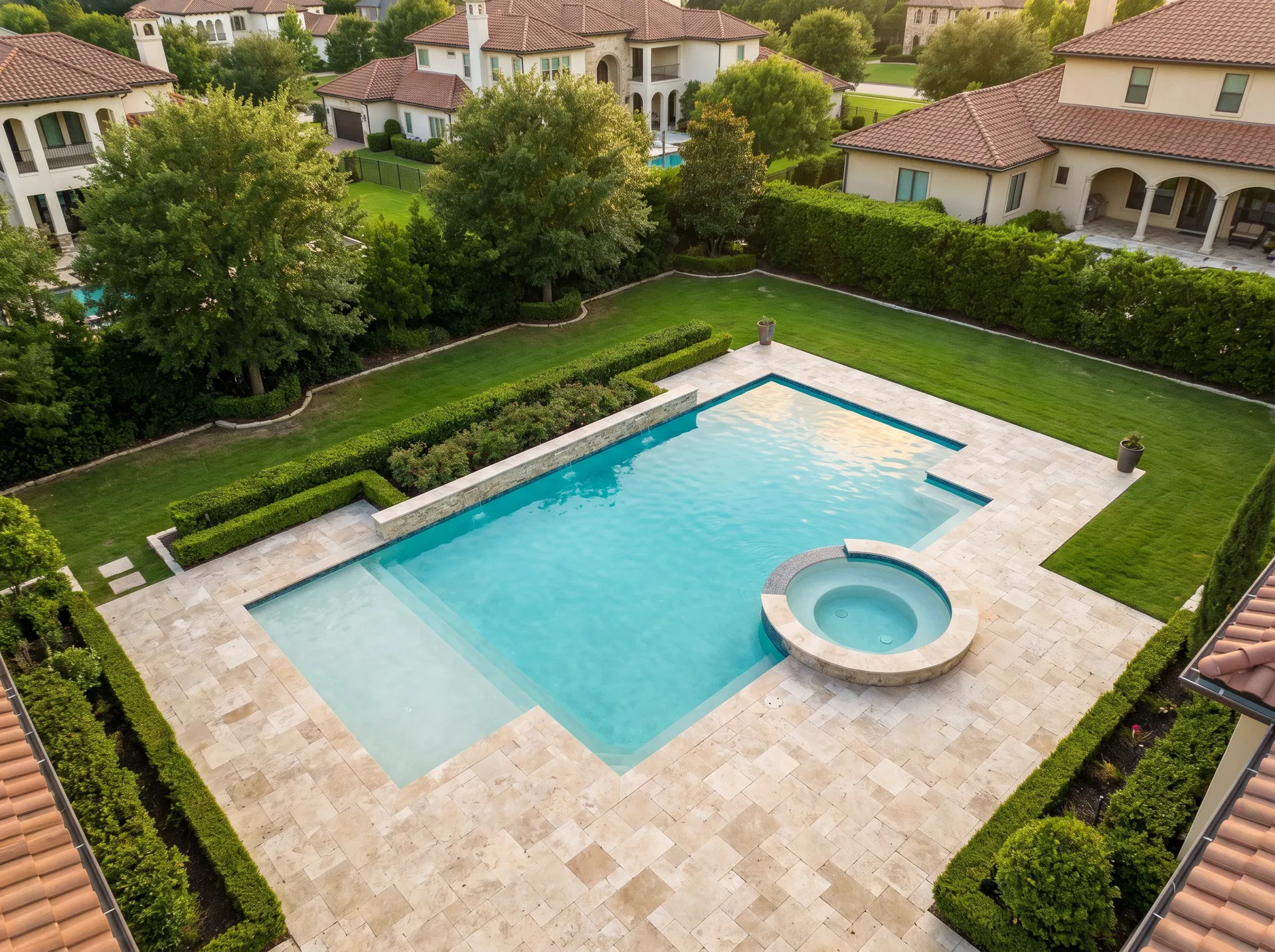 Pristine luxury pool aerial view