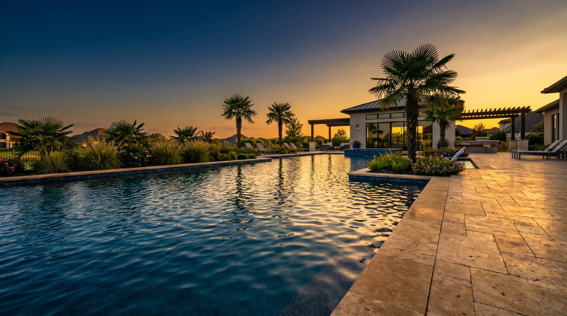 Luxury pool at golden hour