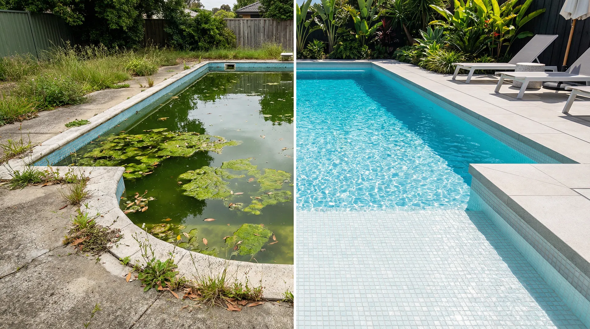 Pool before and after professional cleaning