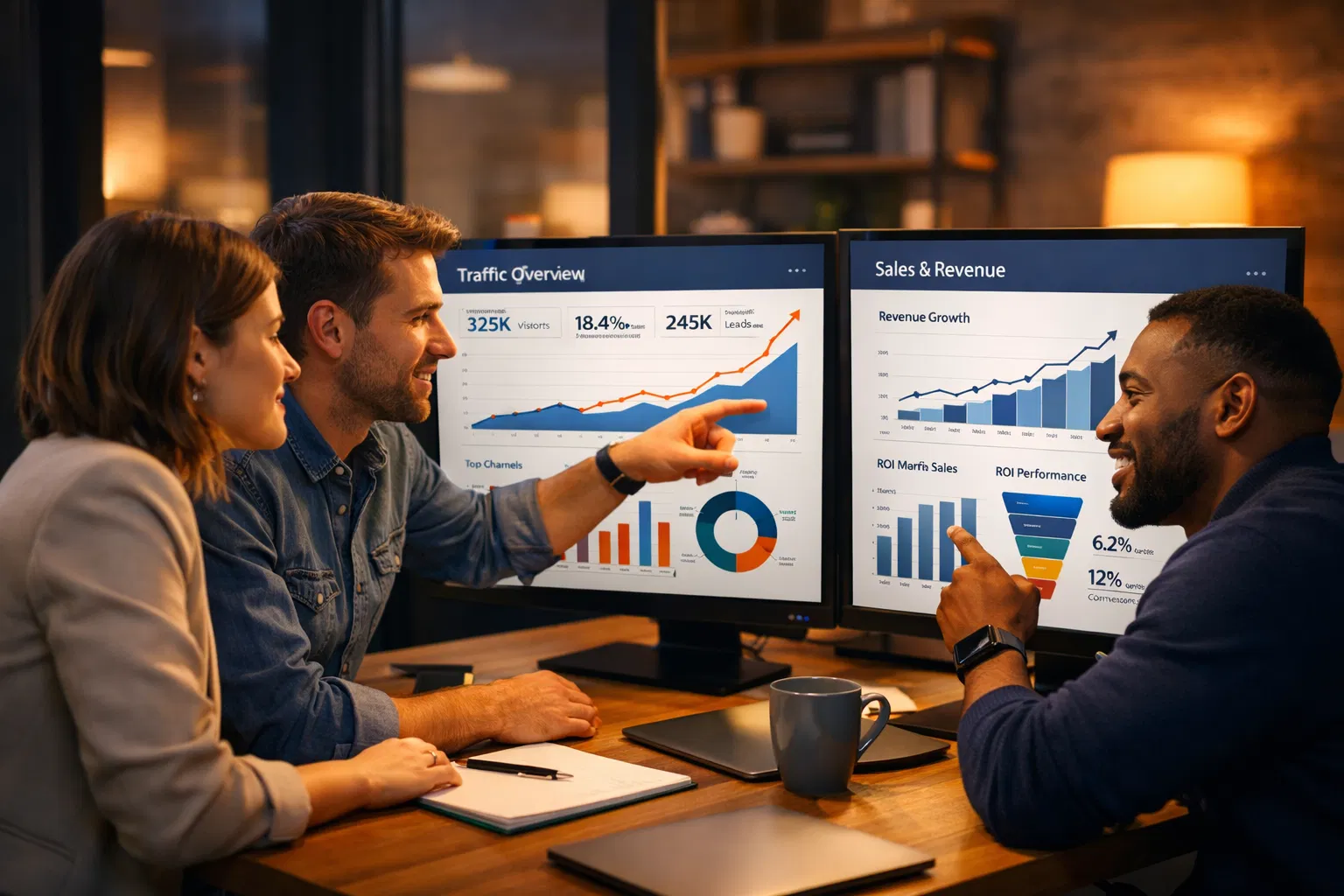 Digital marketing team reviewing analytics