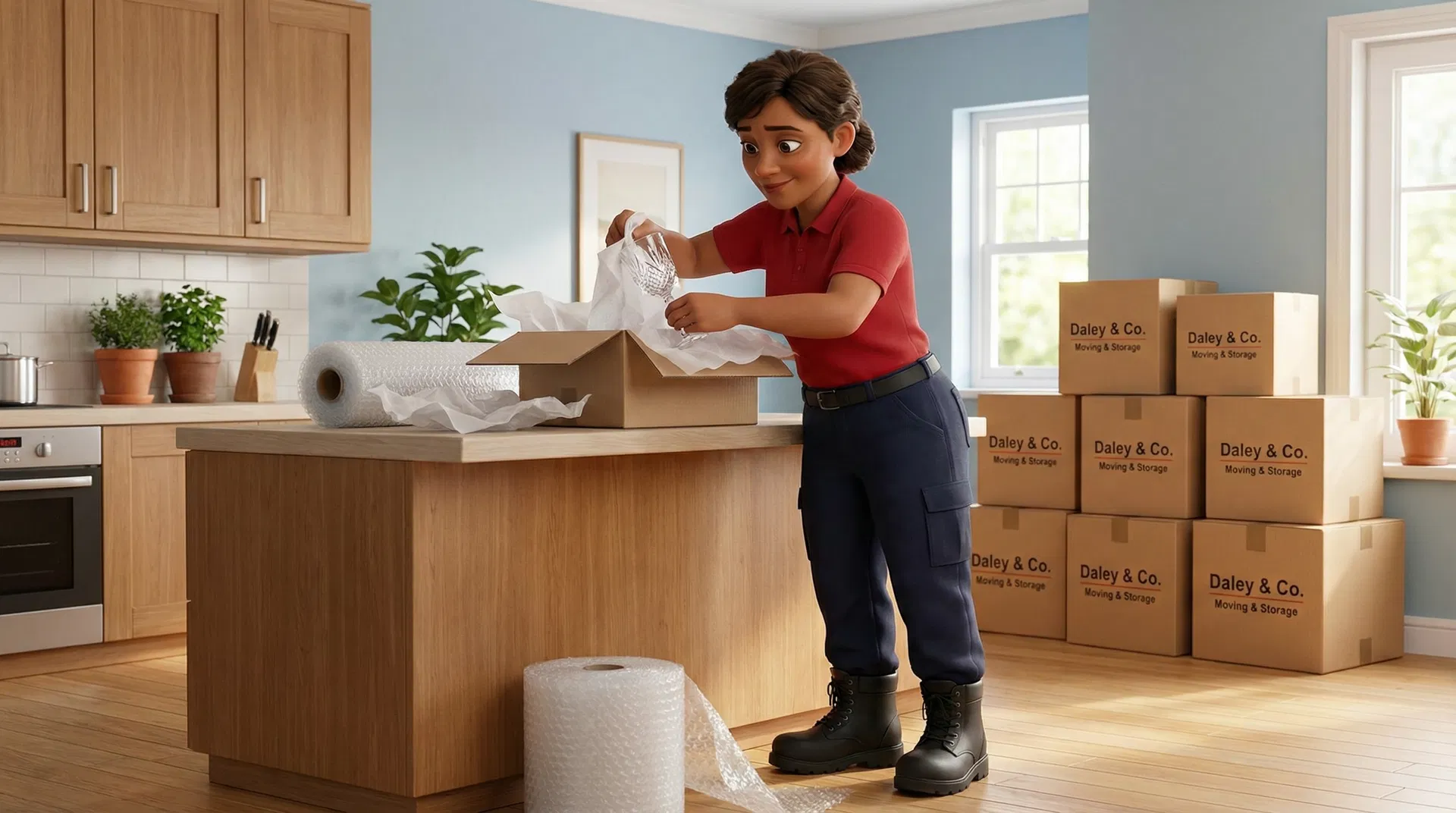 Daley & Co worker expertly packing fragile items