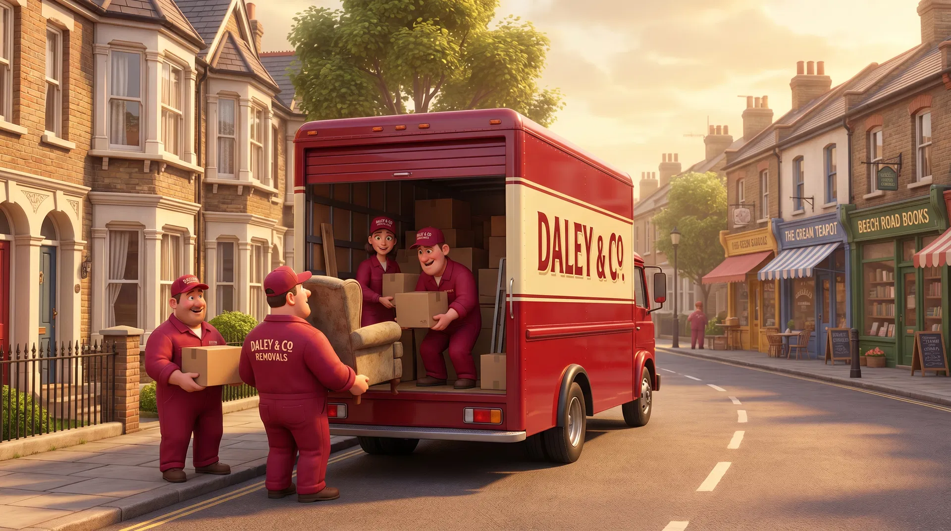 Daley & Co removal team in Chorlton with the Beech Road in the background