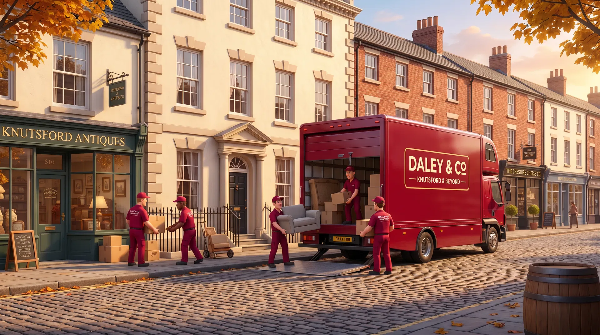 Daley & Co removal team in Knutsford with the King Street in the background
