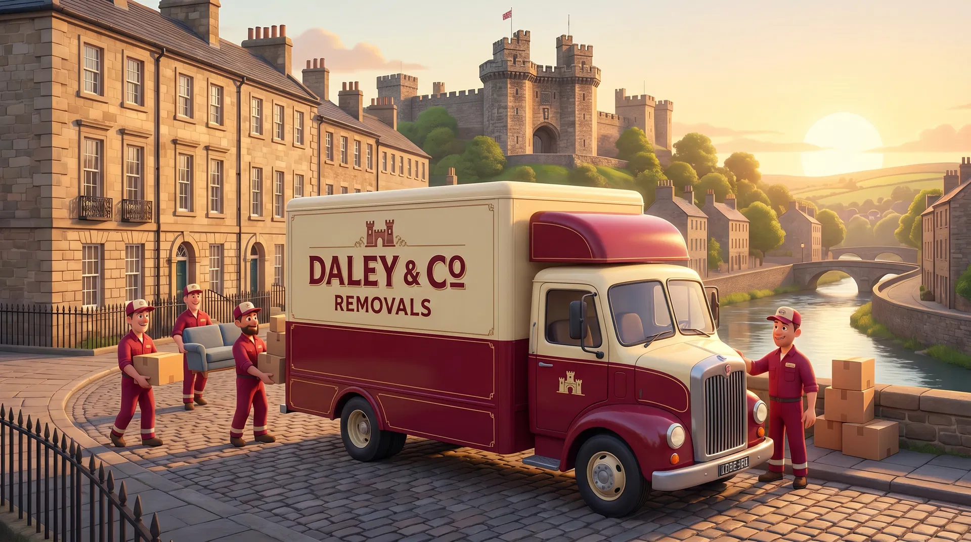 Daley & Co removal team in Lancaster with the Lancaster Castle in the background