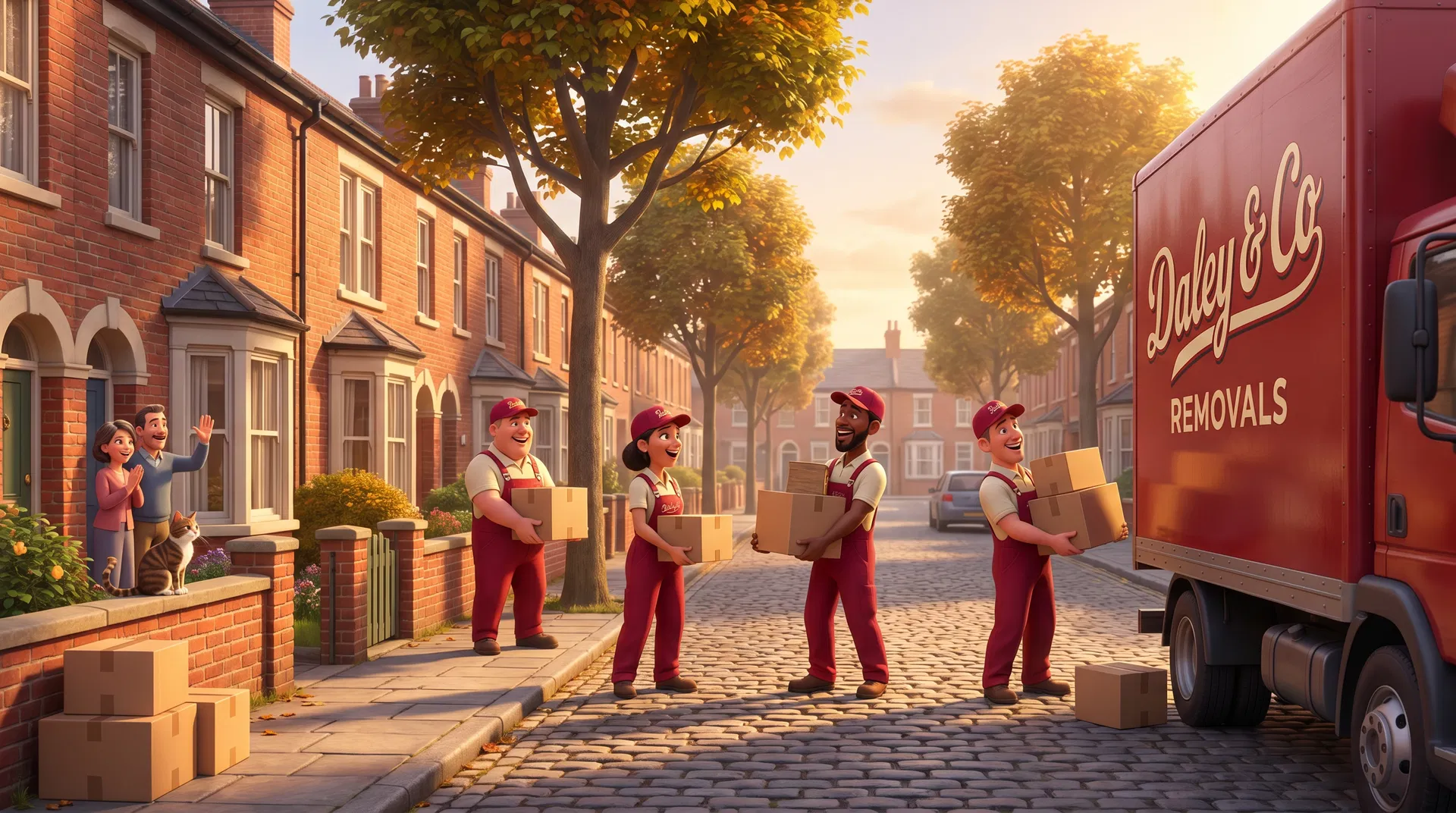 Daley & Co removal team in Abram with the Abram Village in the background