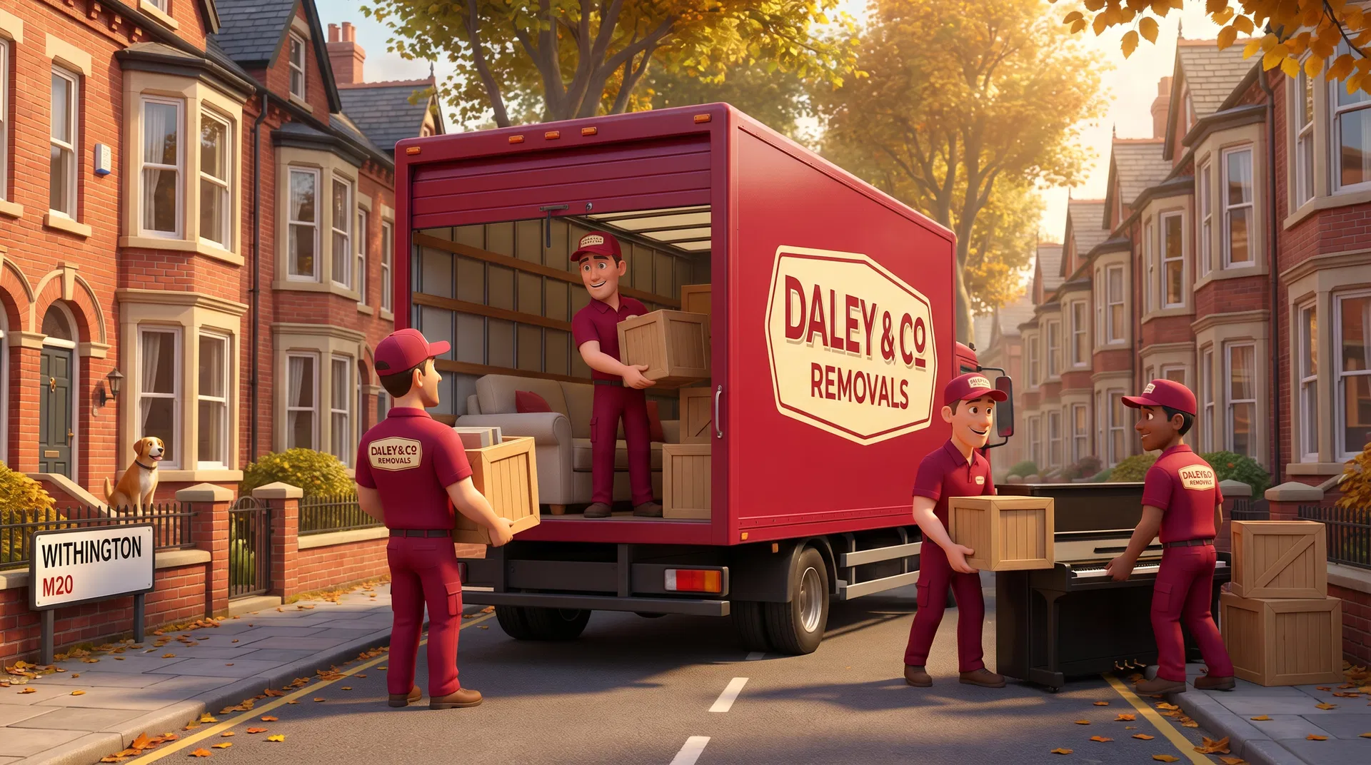Daley & Co removal team in Withington with the Withington Village in the background