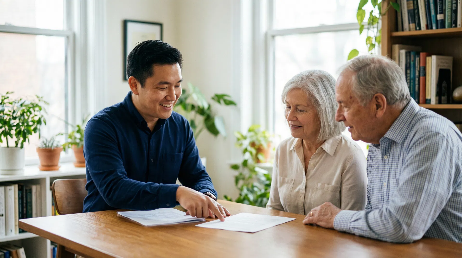 Mike Jarman consulting with a senior couple