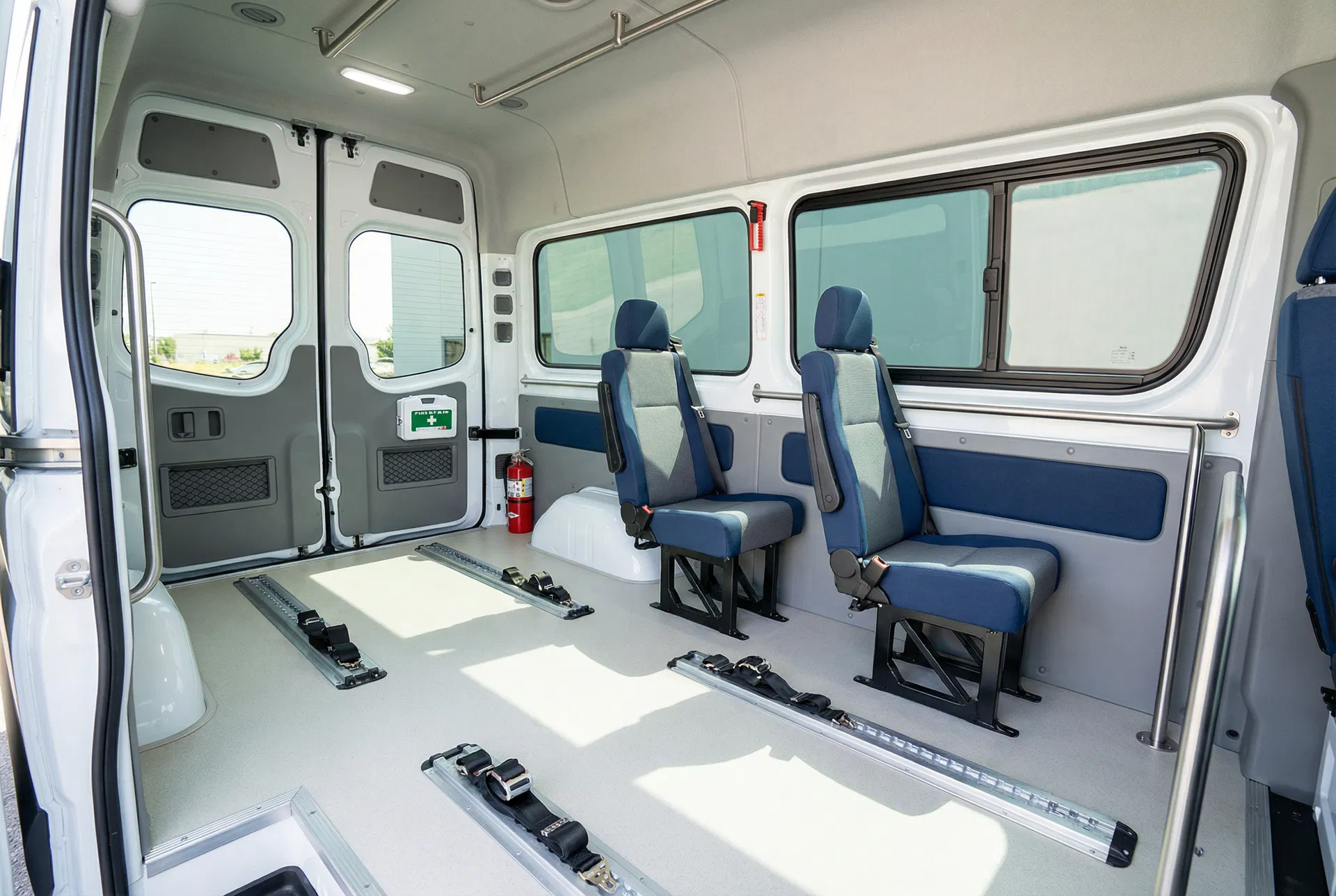 Clean, spacious interior of wheelchair accessible medical transport van