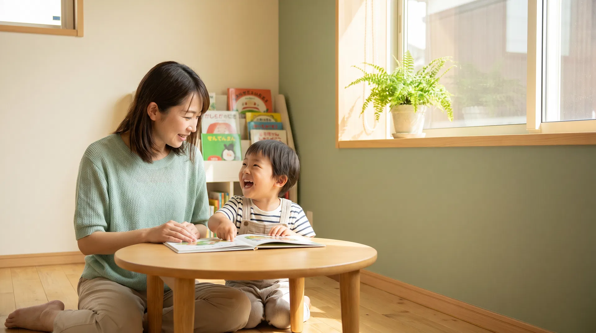 言語聴覚士とお子さまが笑顔で会話している様子