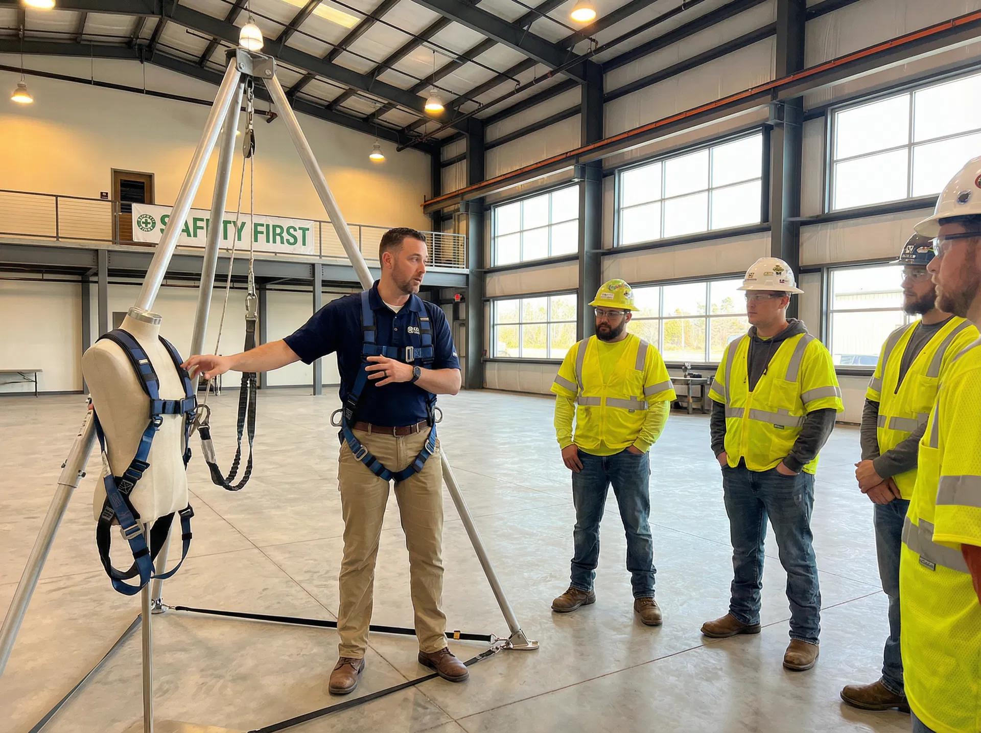 Safety instructor delivering customised fall protection training on-site