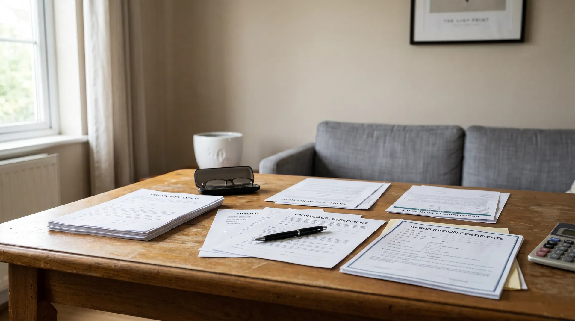 Documentos imobiliários e mesa de trabalho