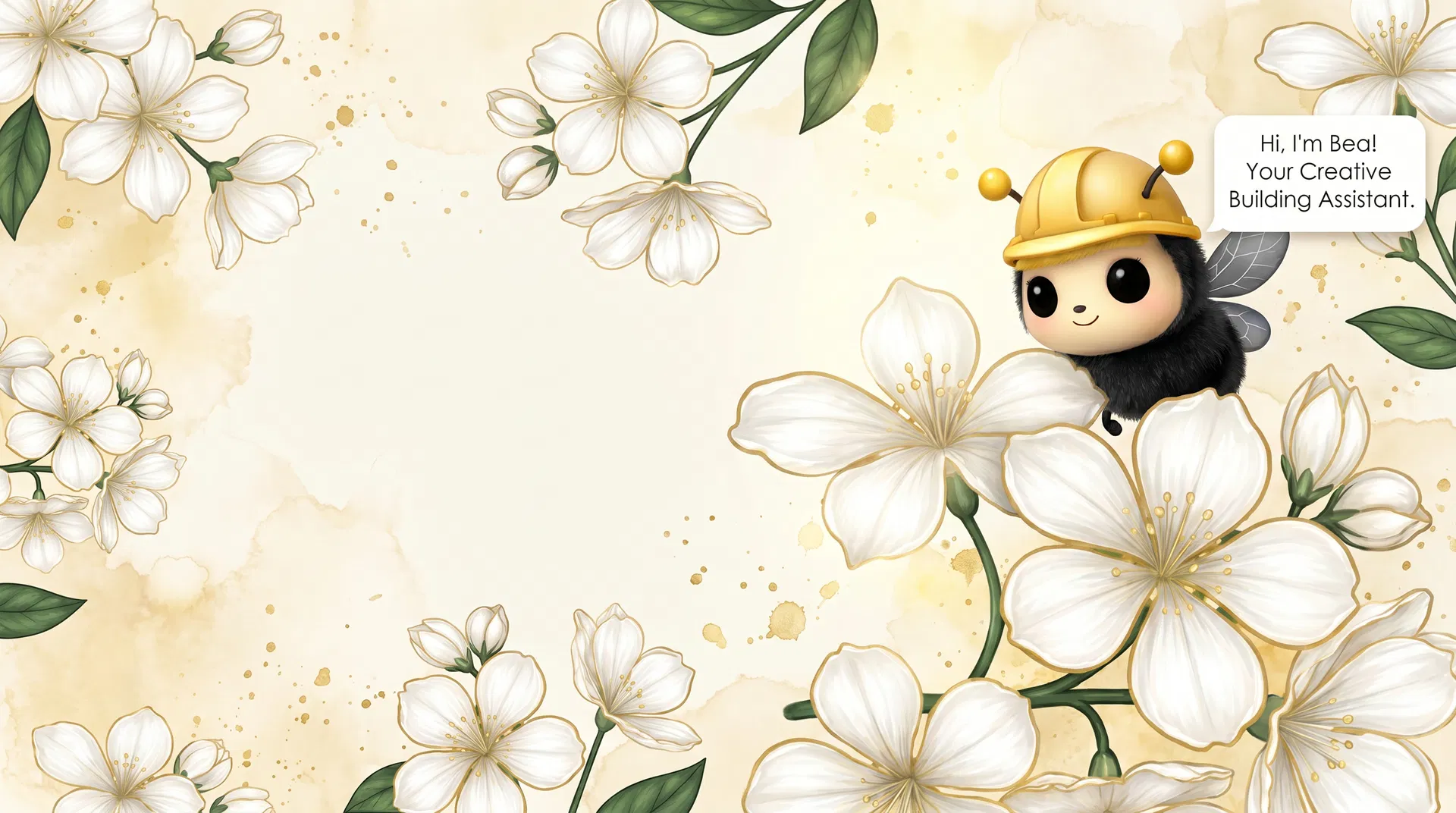 Illustrated sampaguita jasmine flowers with Bea the carpenter bee on warm cream background