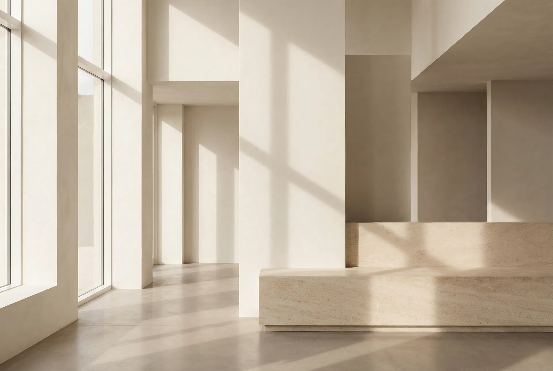 Modern architectural interior with warm natural light