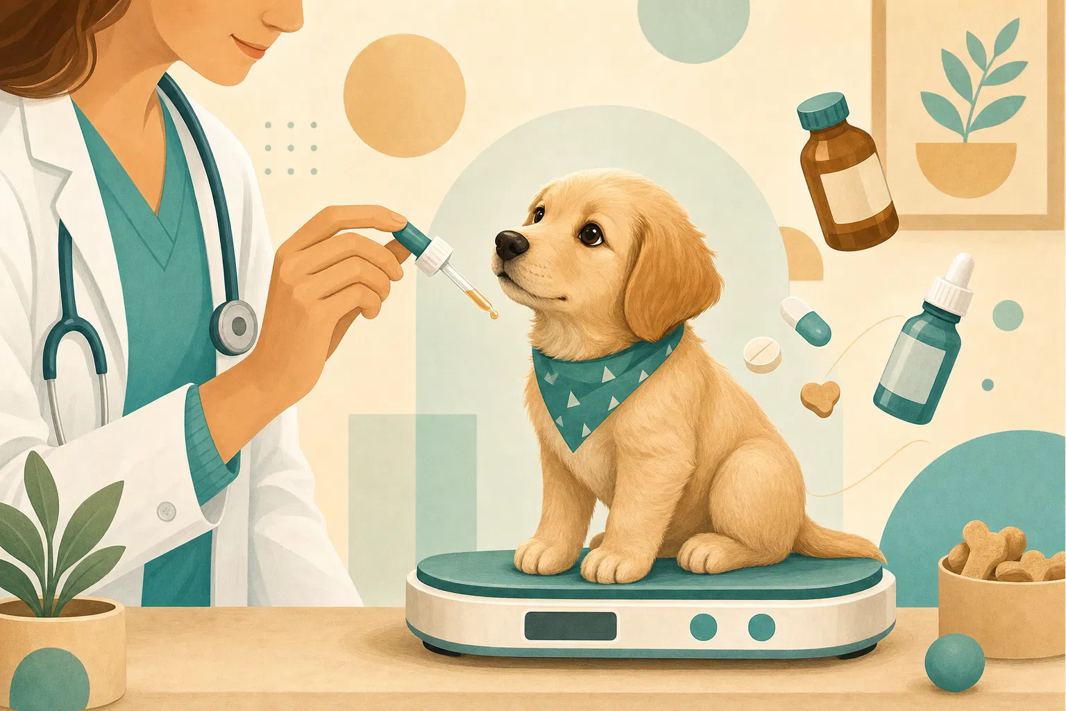 Veterinarian with puppy