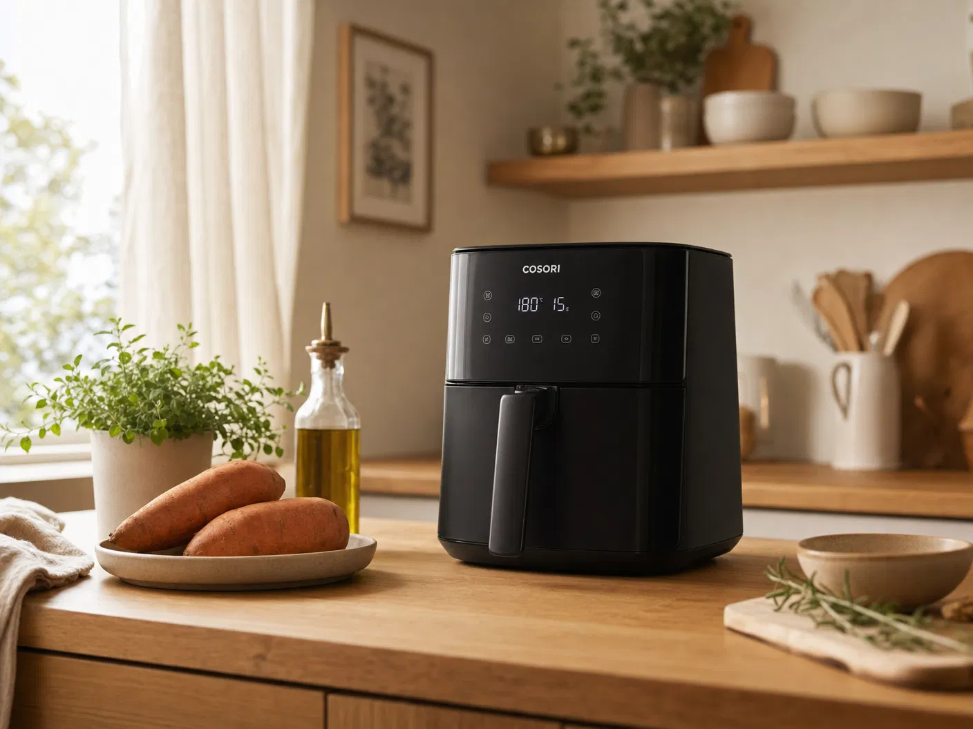 Modern air fryer in a Scandinavian kitchen