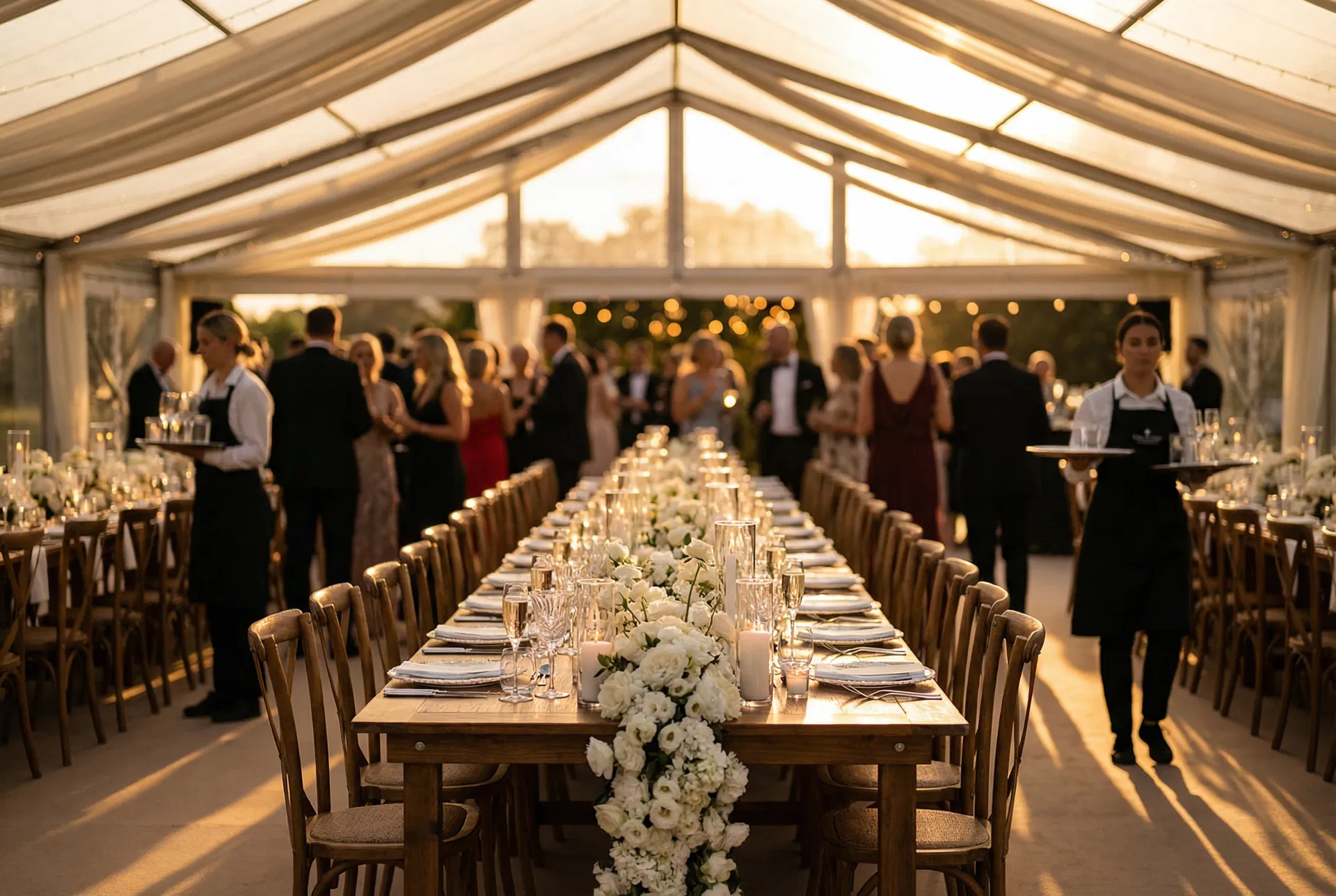 Outdoor garden marquee wedding reception