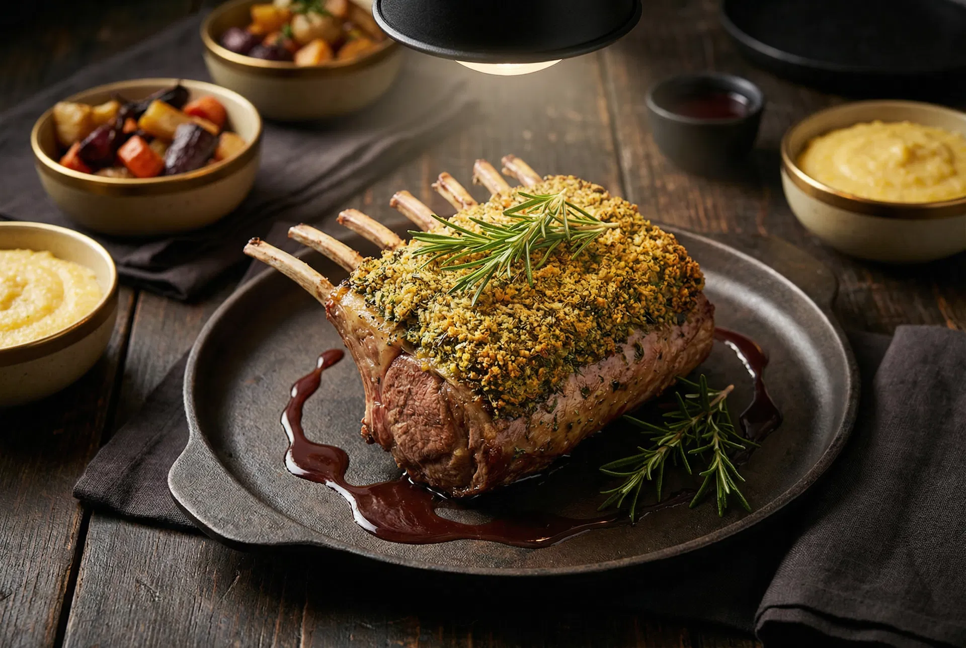 Whole roasted rack of lamb with herb crust