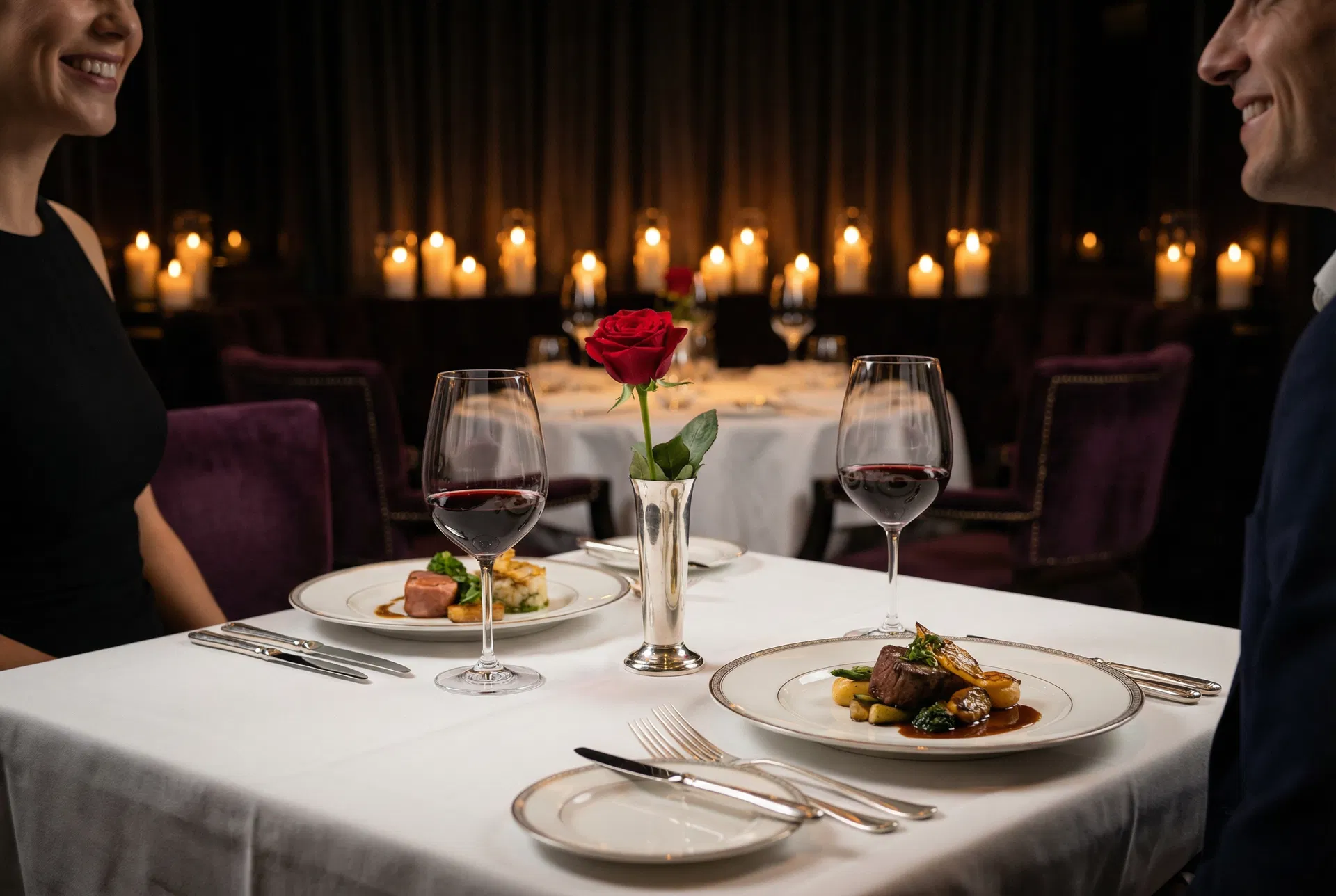 Intimate candlelit private dining for two