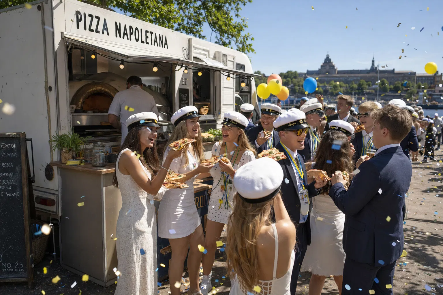 Student graduation party with pizza truck in Stockholm